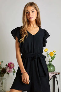 ADORA Ruffle Sleeves Romper with Pockets