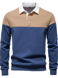 Men's Collared Neck Contrast Long Sleeve Polo