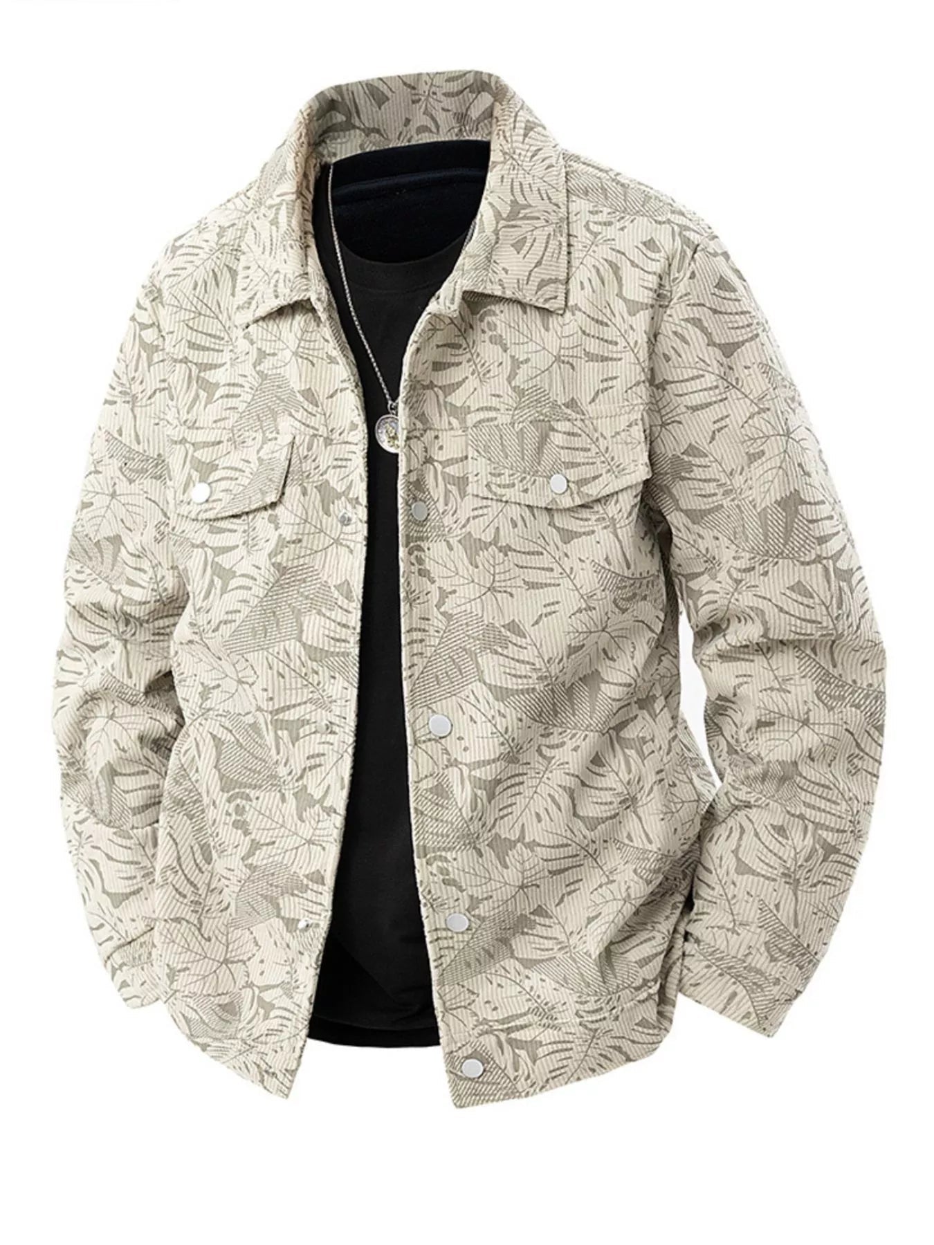 Men's Plus Size Corduroy Snap Down Casual Jacket - BelleVieMode