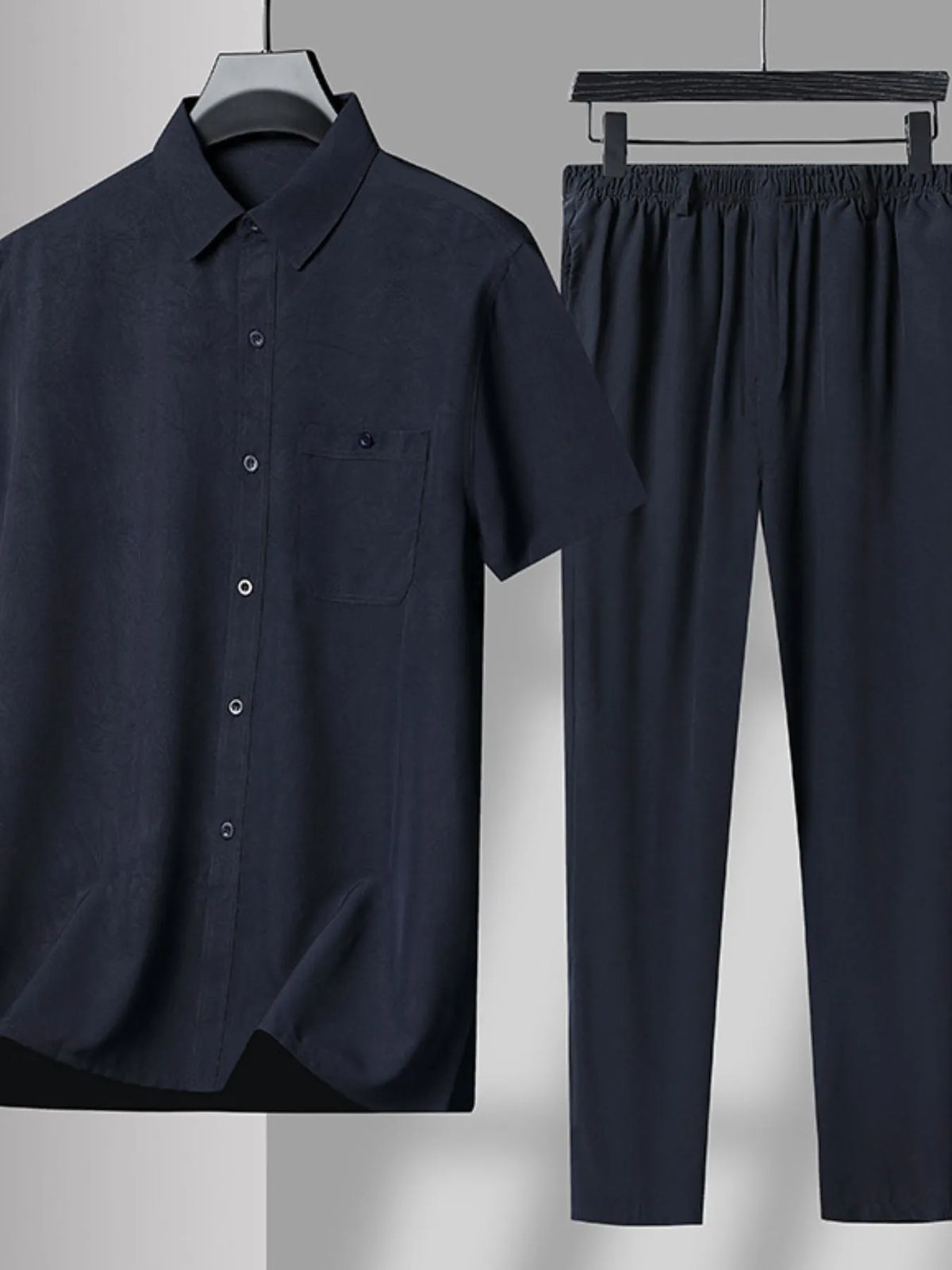 Men's Plus Size Button Up Short Sleeve Shirt and Pants Set