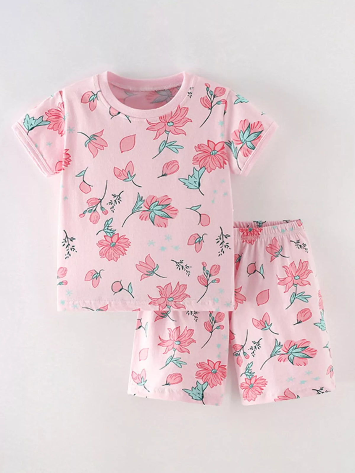 Children's Floral Print Short Sleeve Tee and Shorts Set