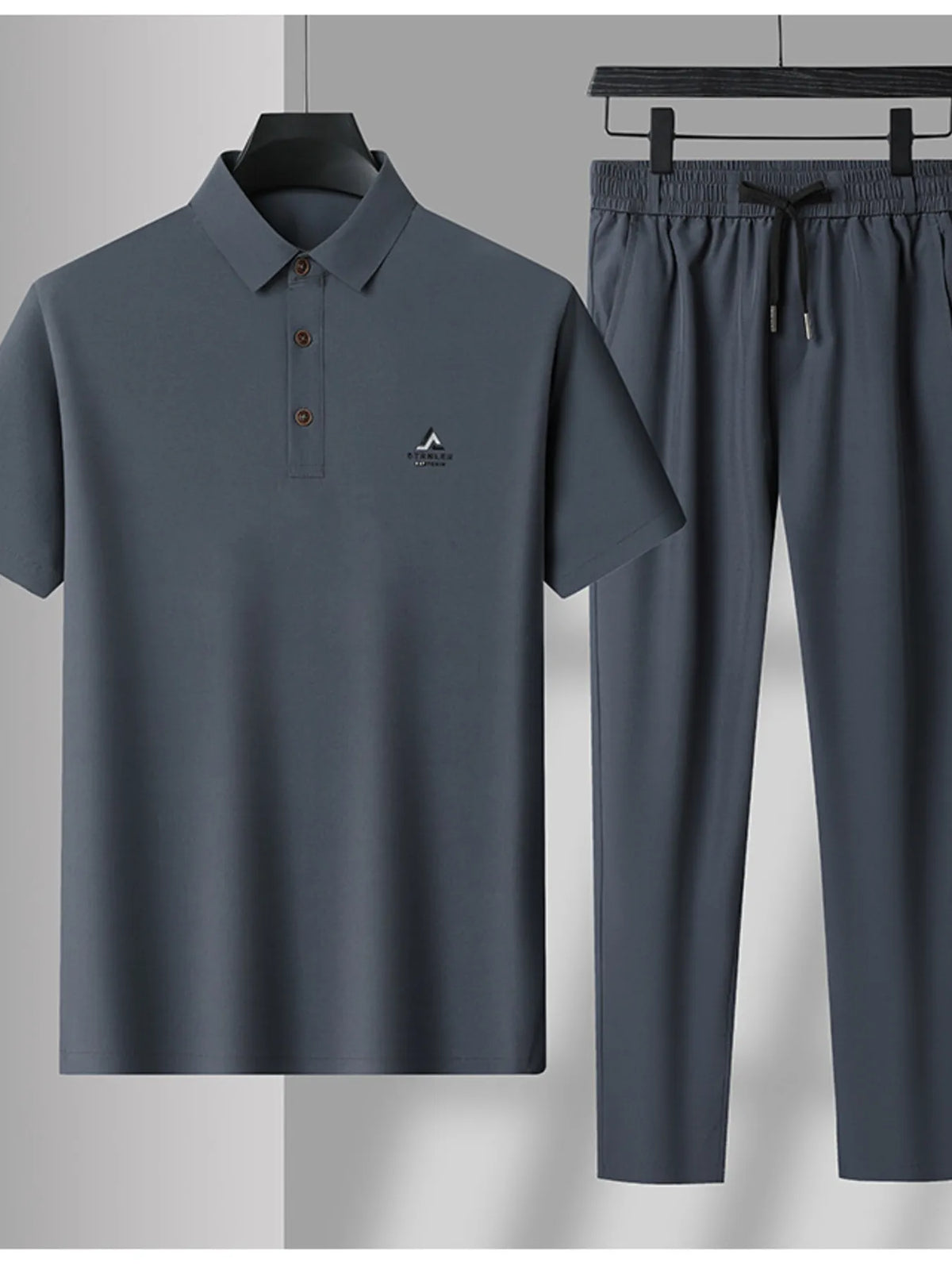 Men's Plus Size Button Detail Short Sleeve Polo and Pants Set