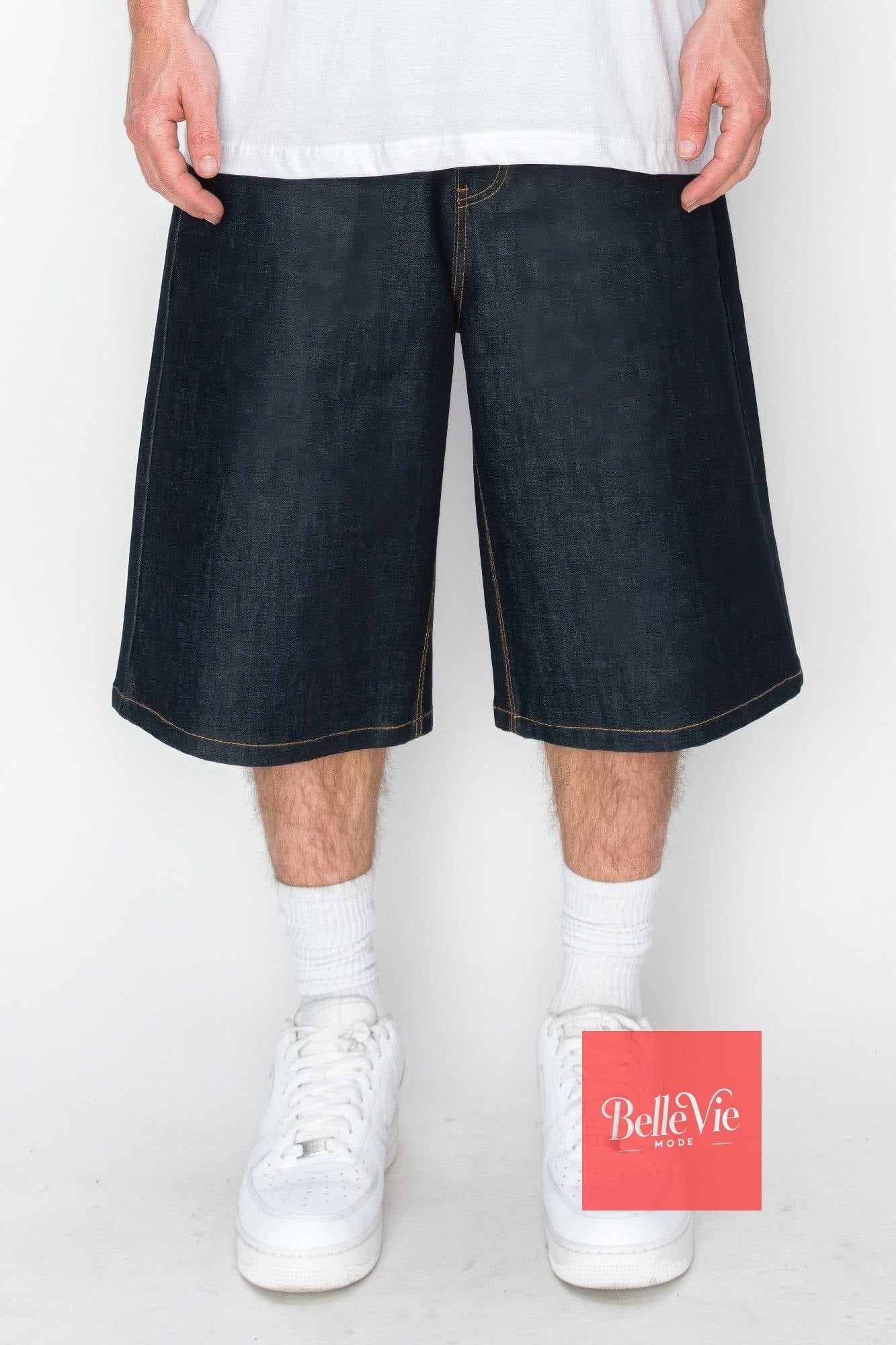 BelleVie Mode 36 Baggy Fit Raw Denim Shorts