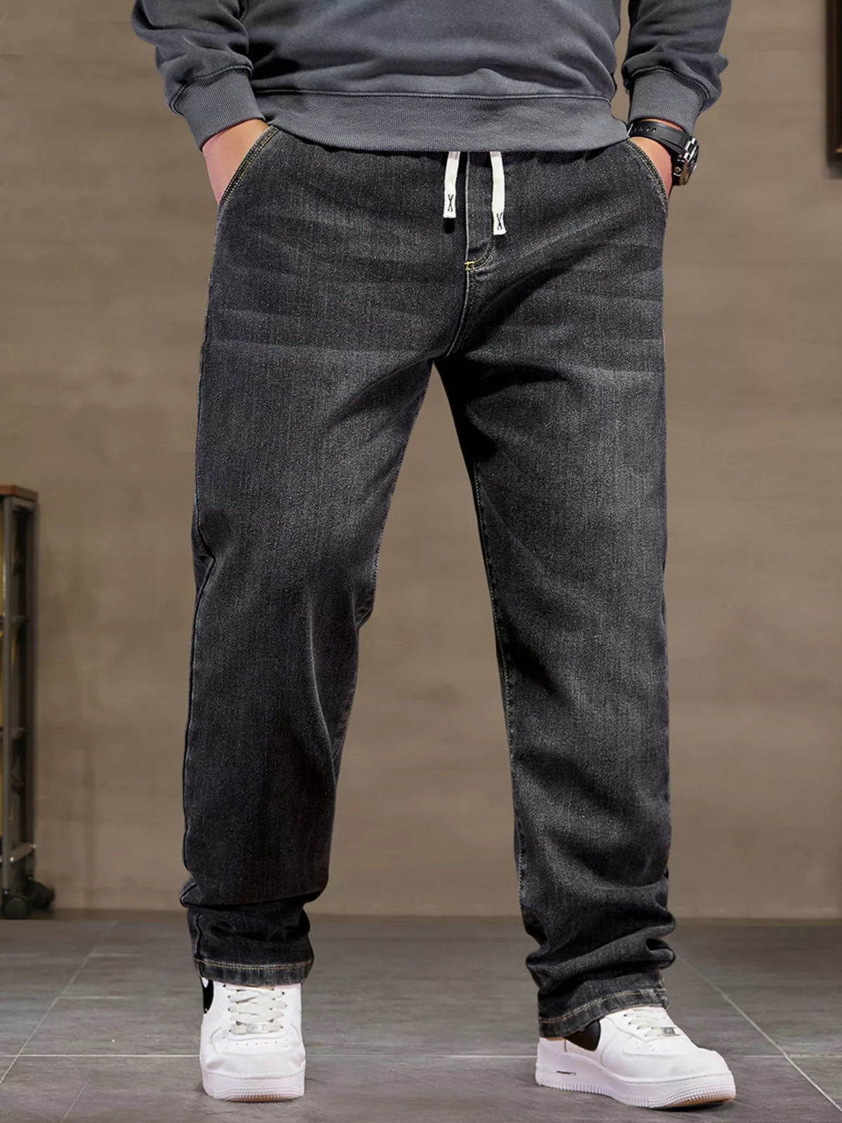 Men's Plus Size Relaxed Fit Drawstring Waist Jeans