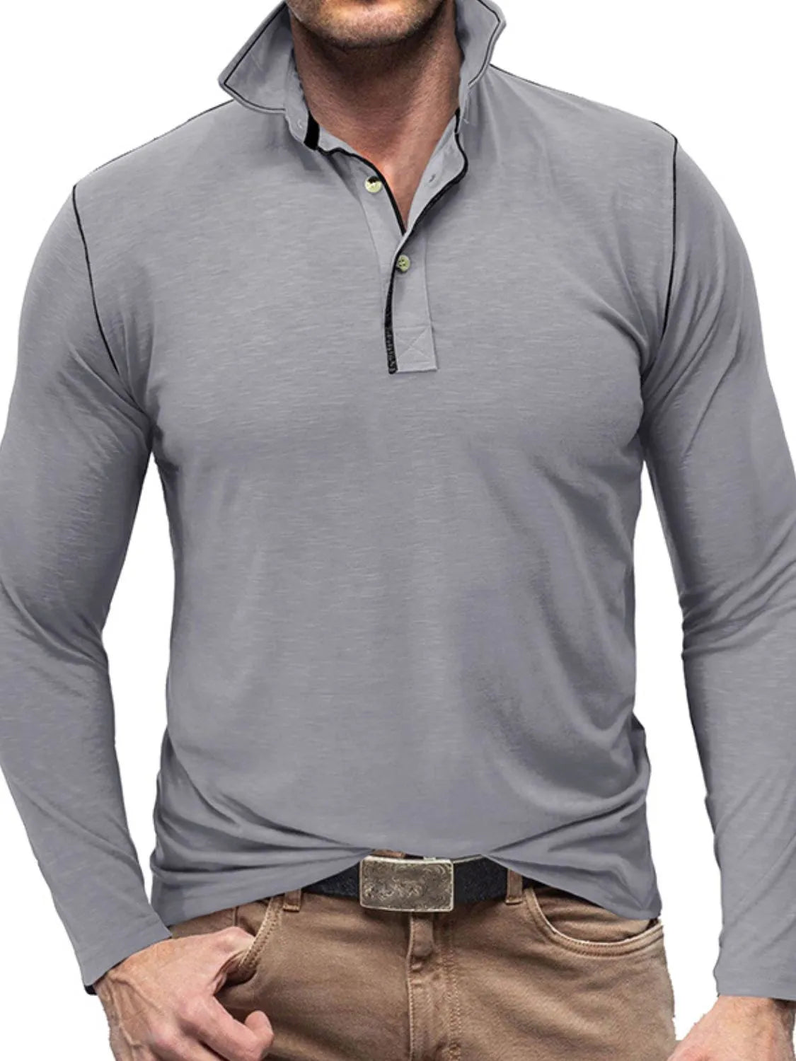Men's Button Detail Long Sleeve Polo