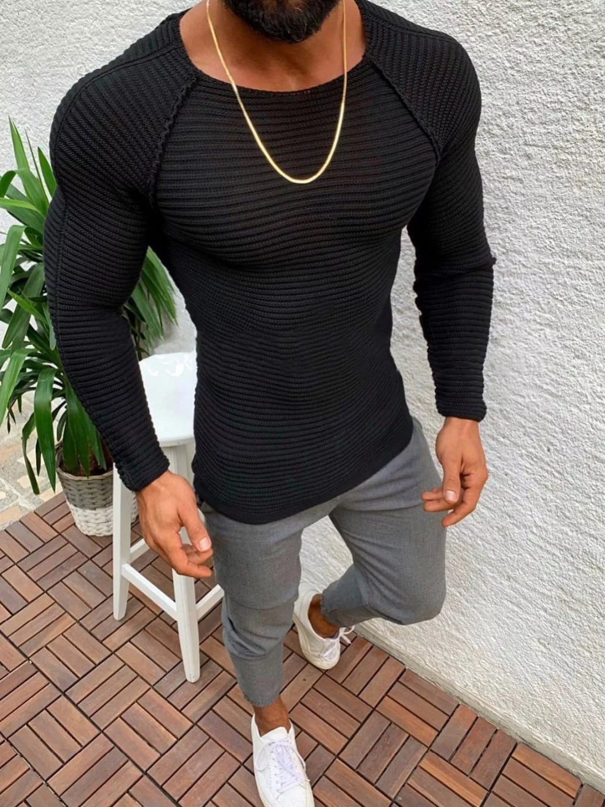 Men's Full Size Slim Fit Long Sleeve Sweater Plus Size
