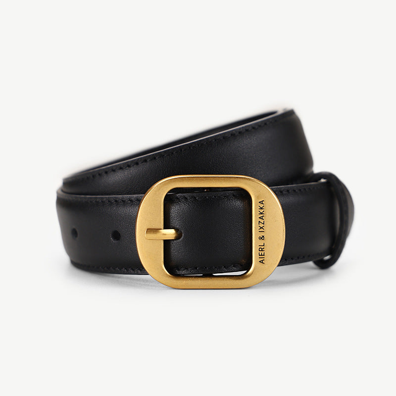 Leather Belt with Golden Buckle