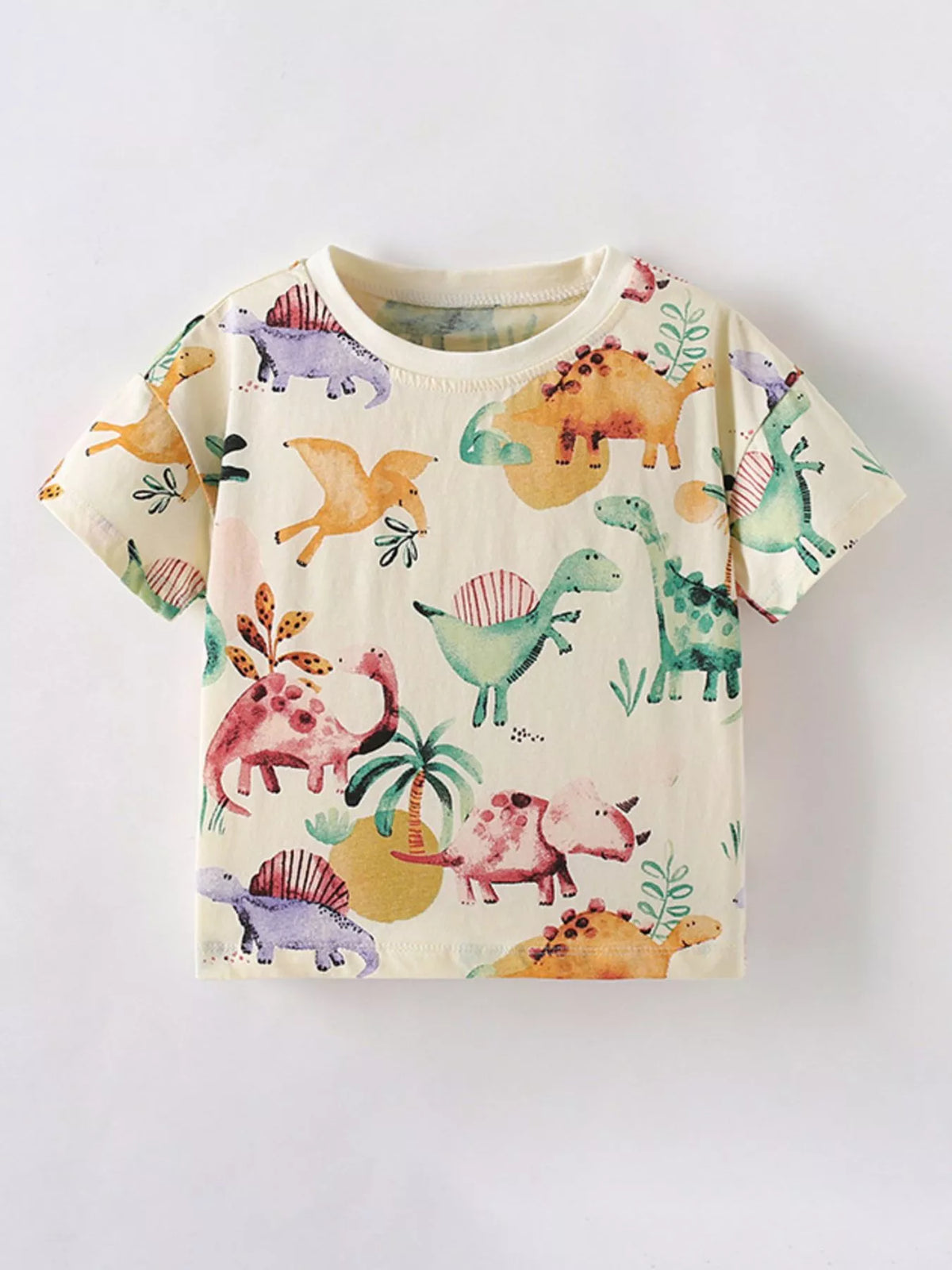 Children's Dinosaur Print Crew Neck Short Sleeve T-Shirt