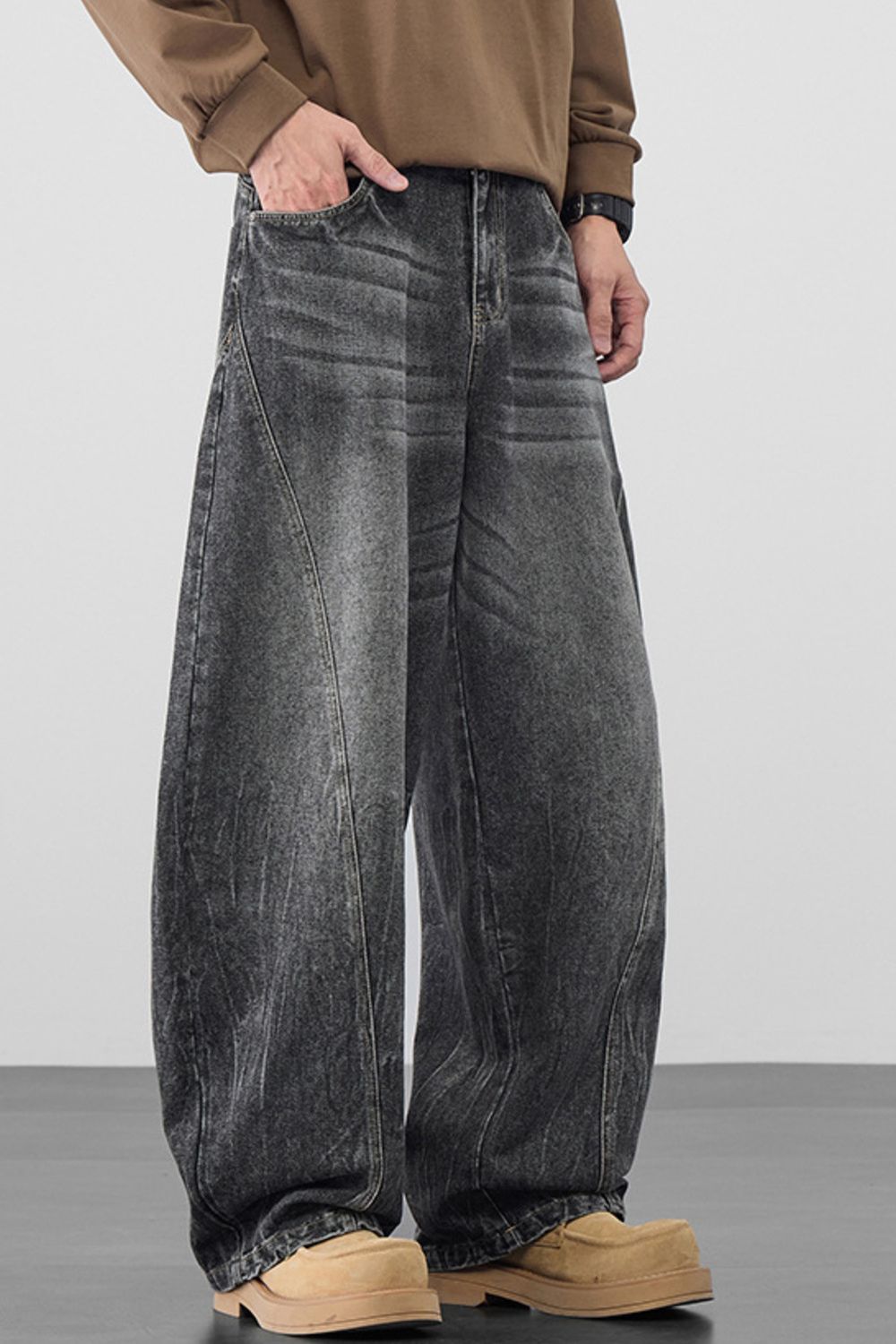 Men's Plus Size Wide Leg Wash Jeans