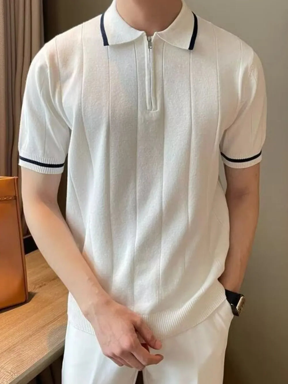 Men's Plus Size Quarter Zip Short Sleeve Polo