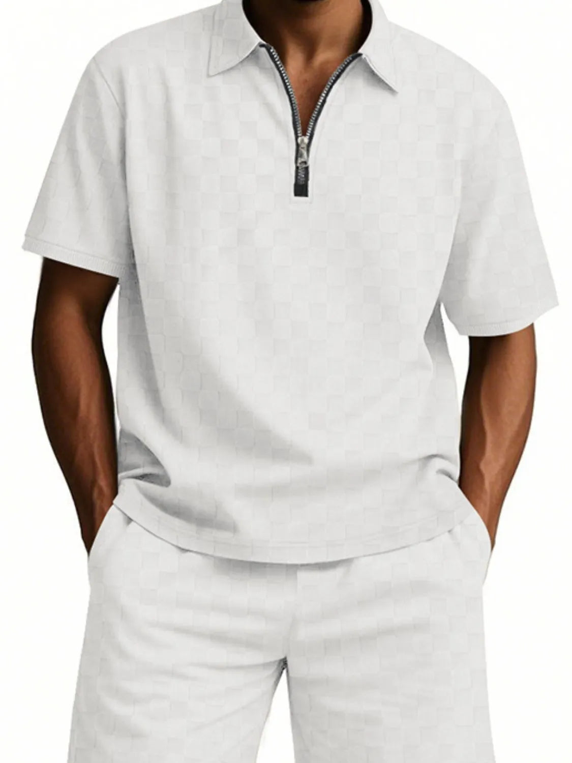 Men's Full Size Quarter Zip Short Sleeve Top and Shorts Set Plus Size