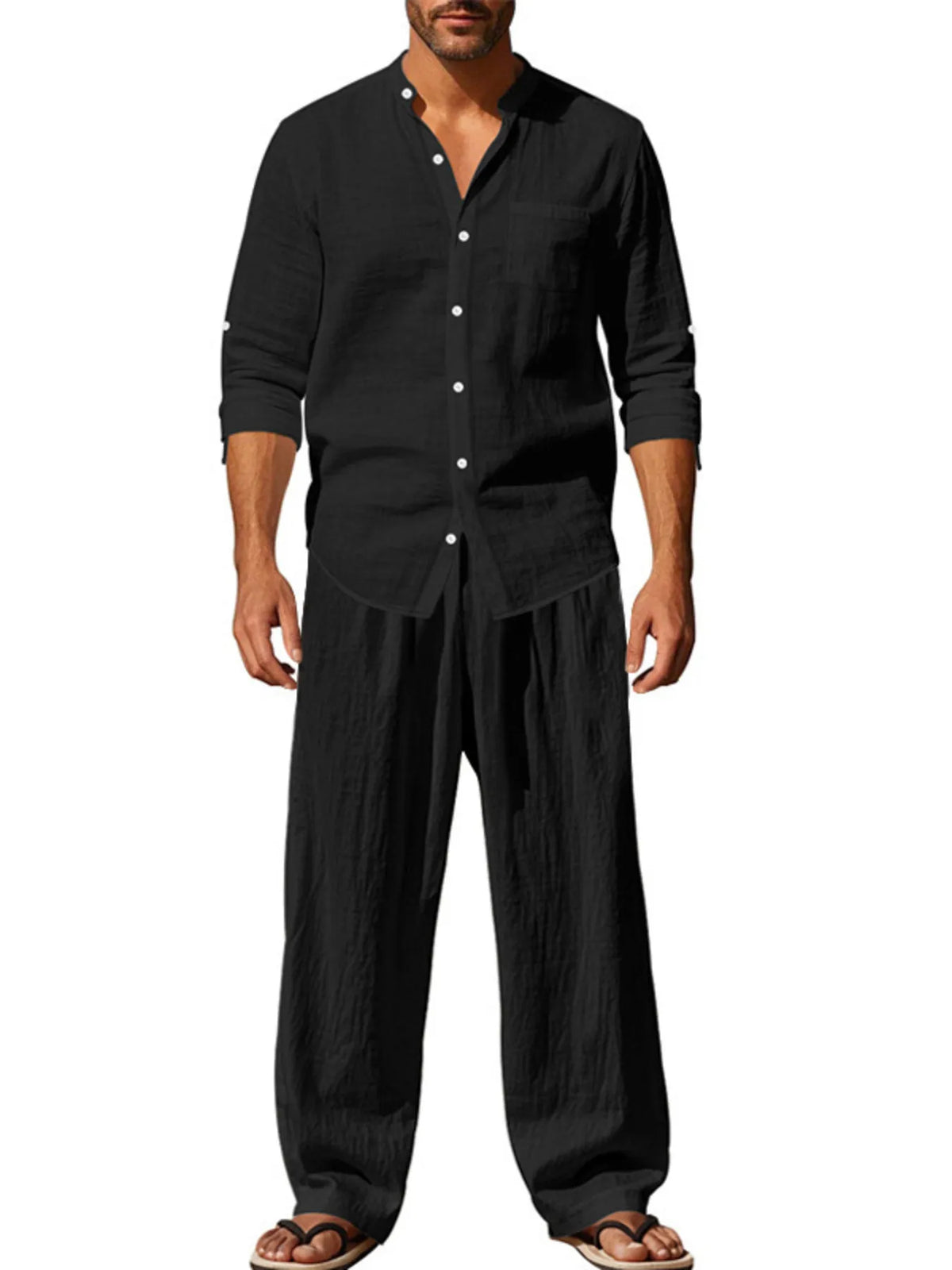 Men's Full Size Button Up Shirt and Pants Set Plus Size