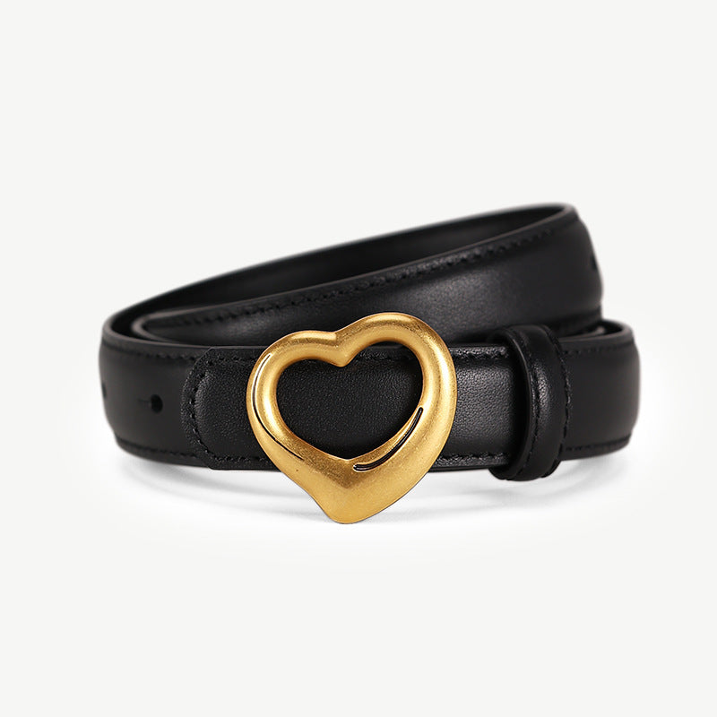 Heart Buckle Cowhide Leather Belt