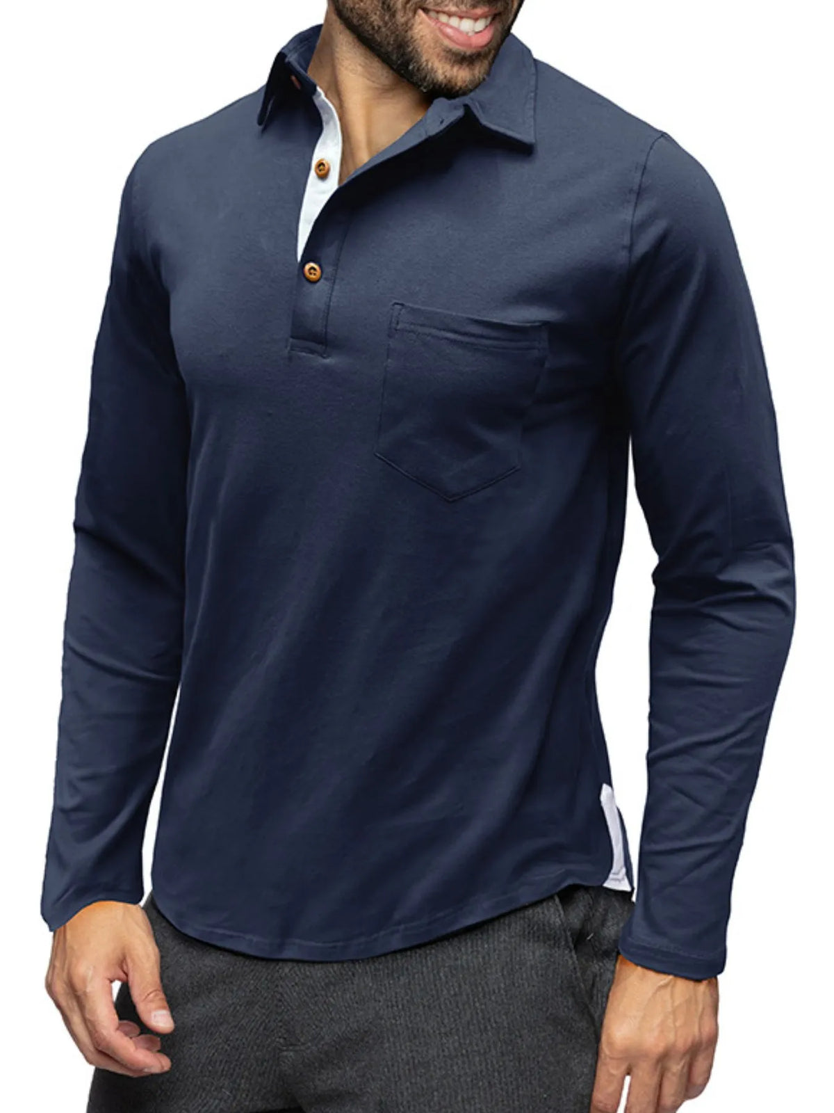 Men's Long Sleeve Polo Shirt with Chest Pocket