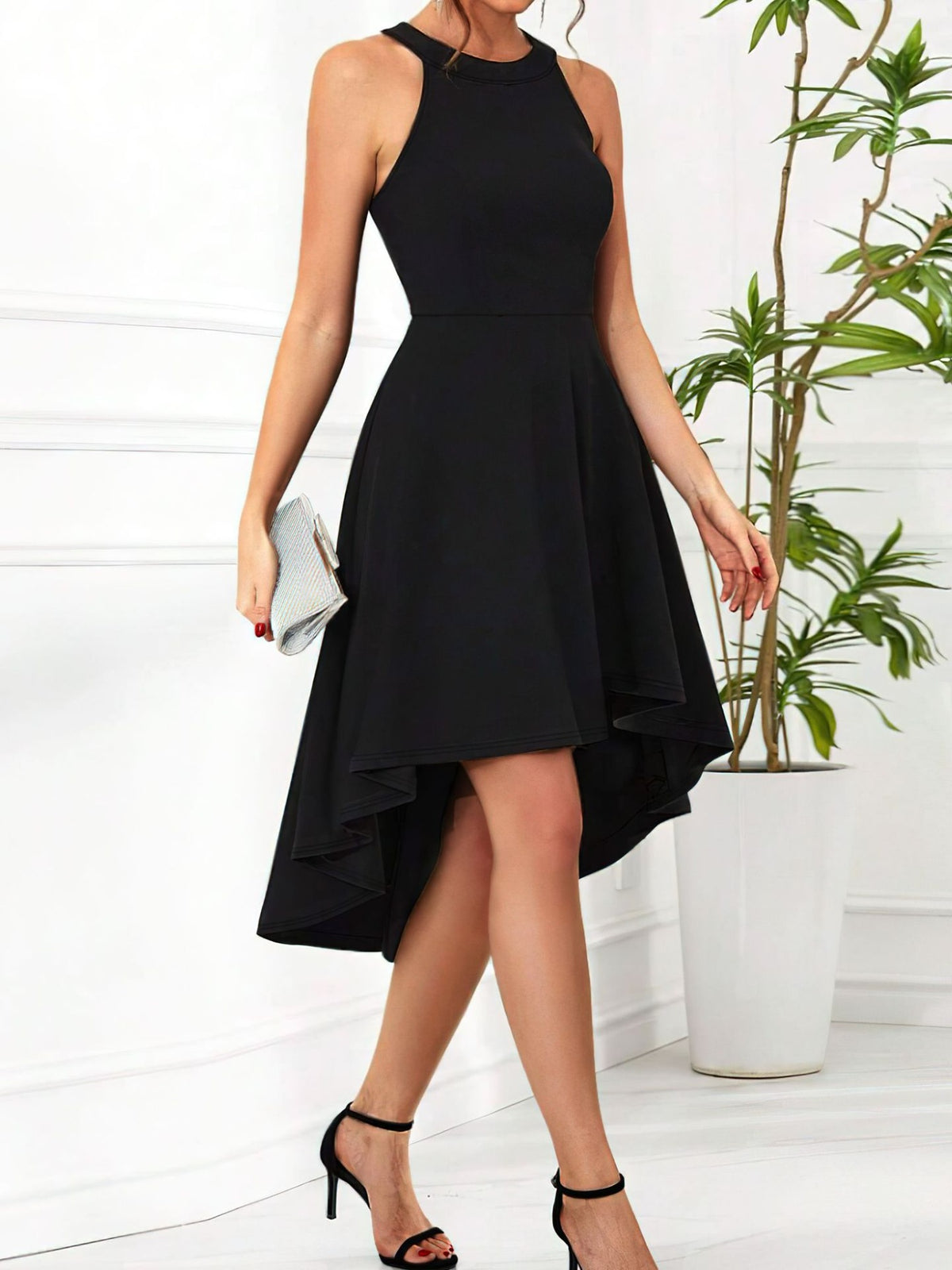 Elegant High-Low Hem Sleeveless Dress