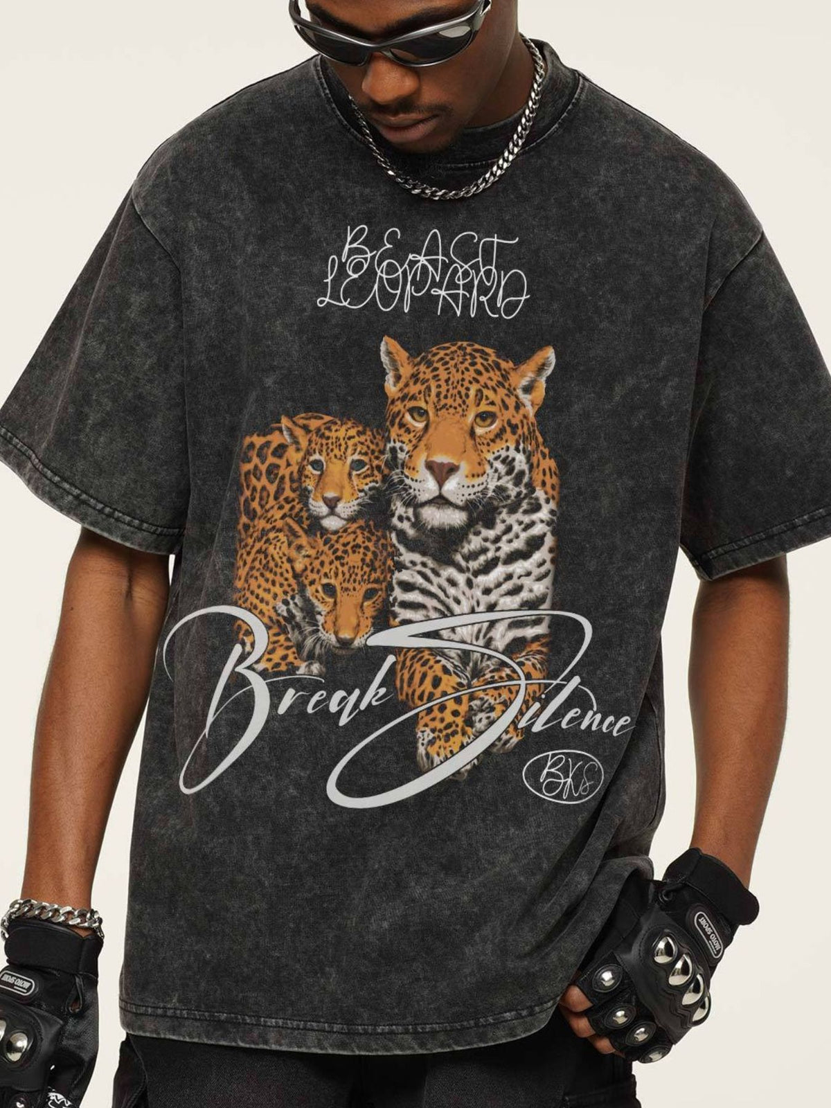 Men's Vintage Leopard Graphic Round Neck T-Shirt