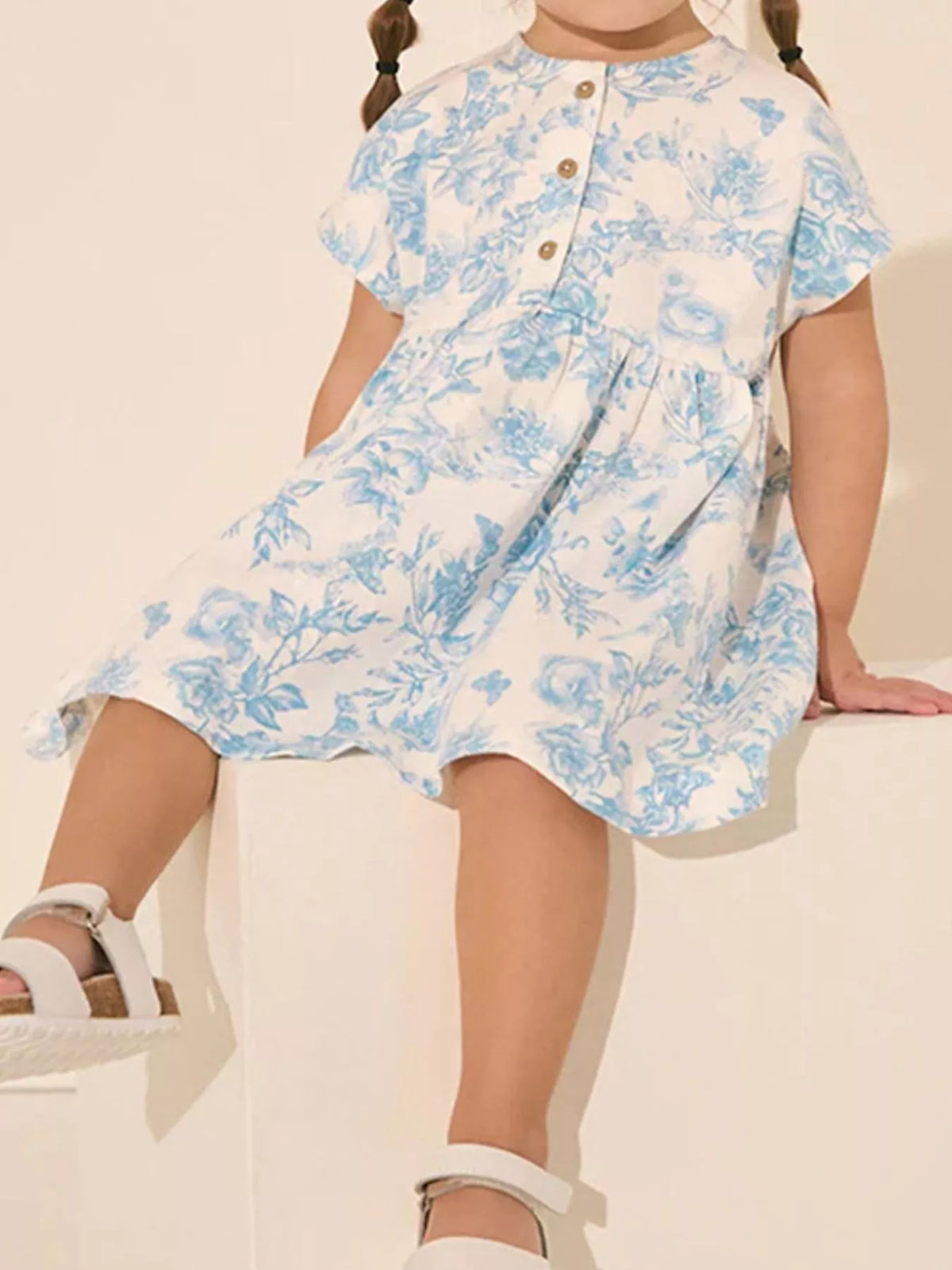 Children's Floral Print Button-Front Casual Dress