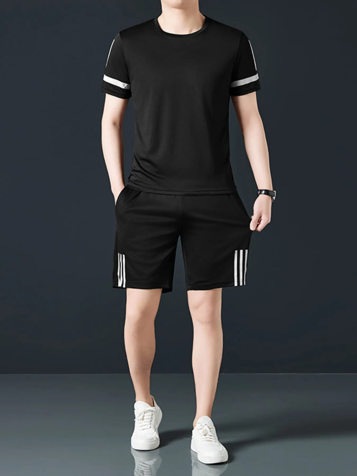 Men's Plus Size Round Neck Short Sleeve Top and Shorts Set