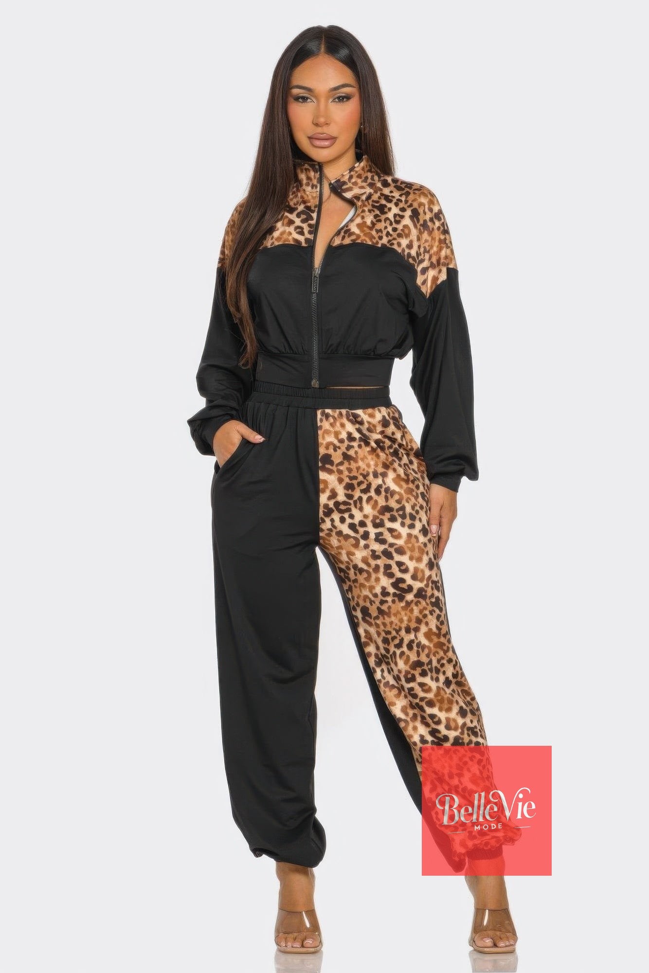 BelleVie Mode Animal Print Jogger  Set