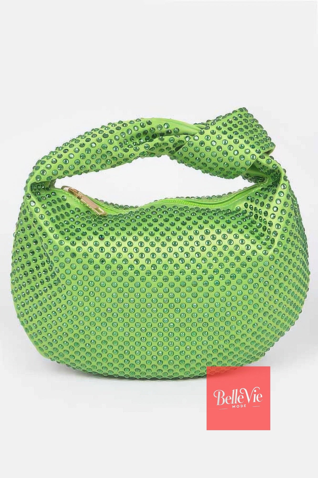 BelleVie Mode Apple green Hotfix Rhinestone Clutch