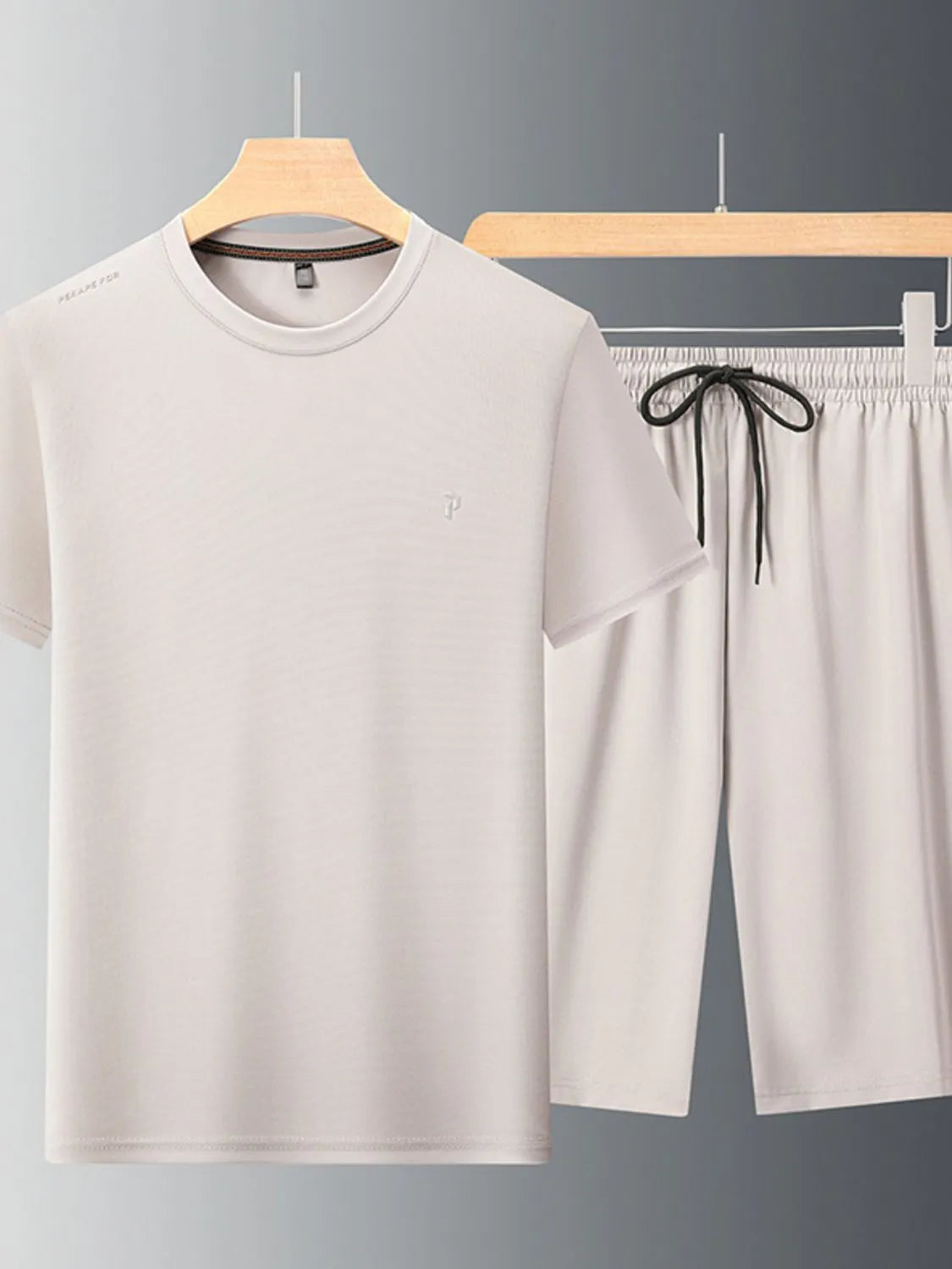 Men's Plus Size Round Neck Short Sleeve Top and Shorts Set