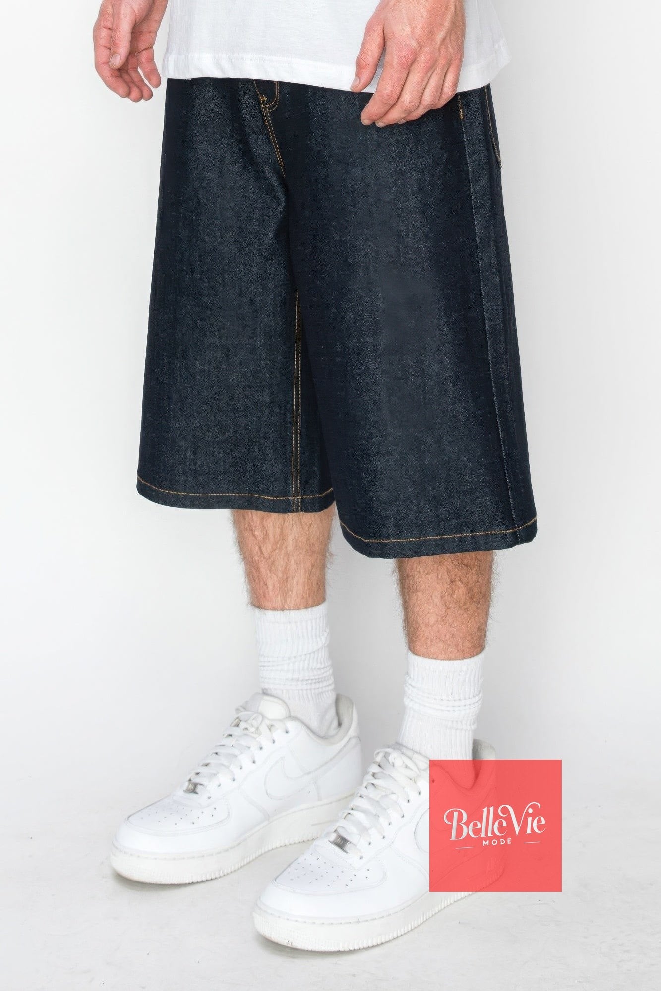 BelleVie Mode Baggy Fit Raw Denim Shorts