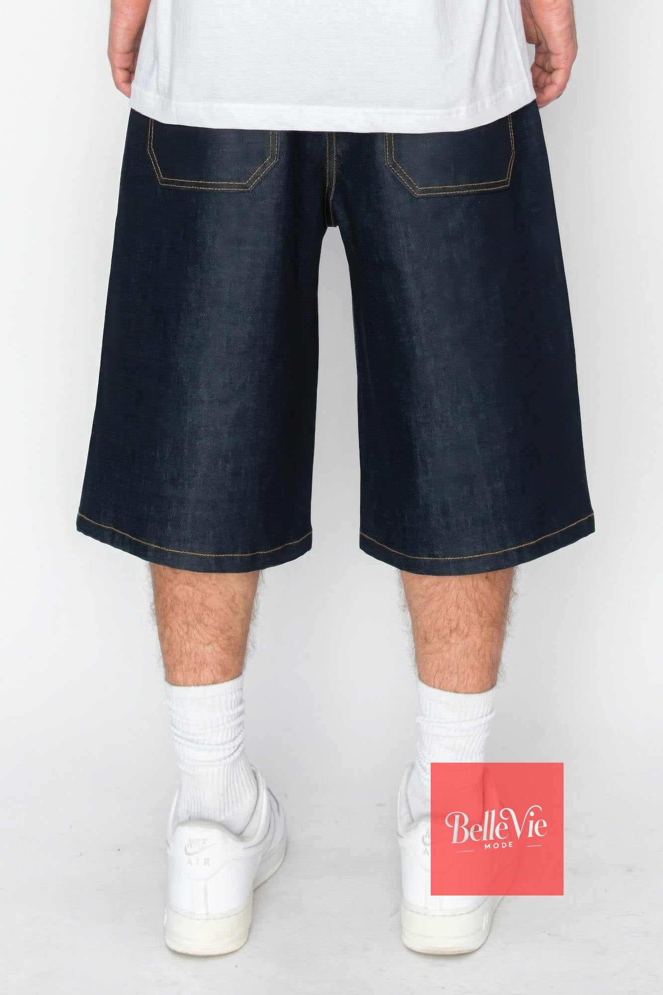 BelleVie Mode Baggy Fit Raw Denim Shorts