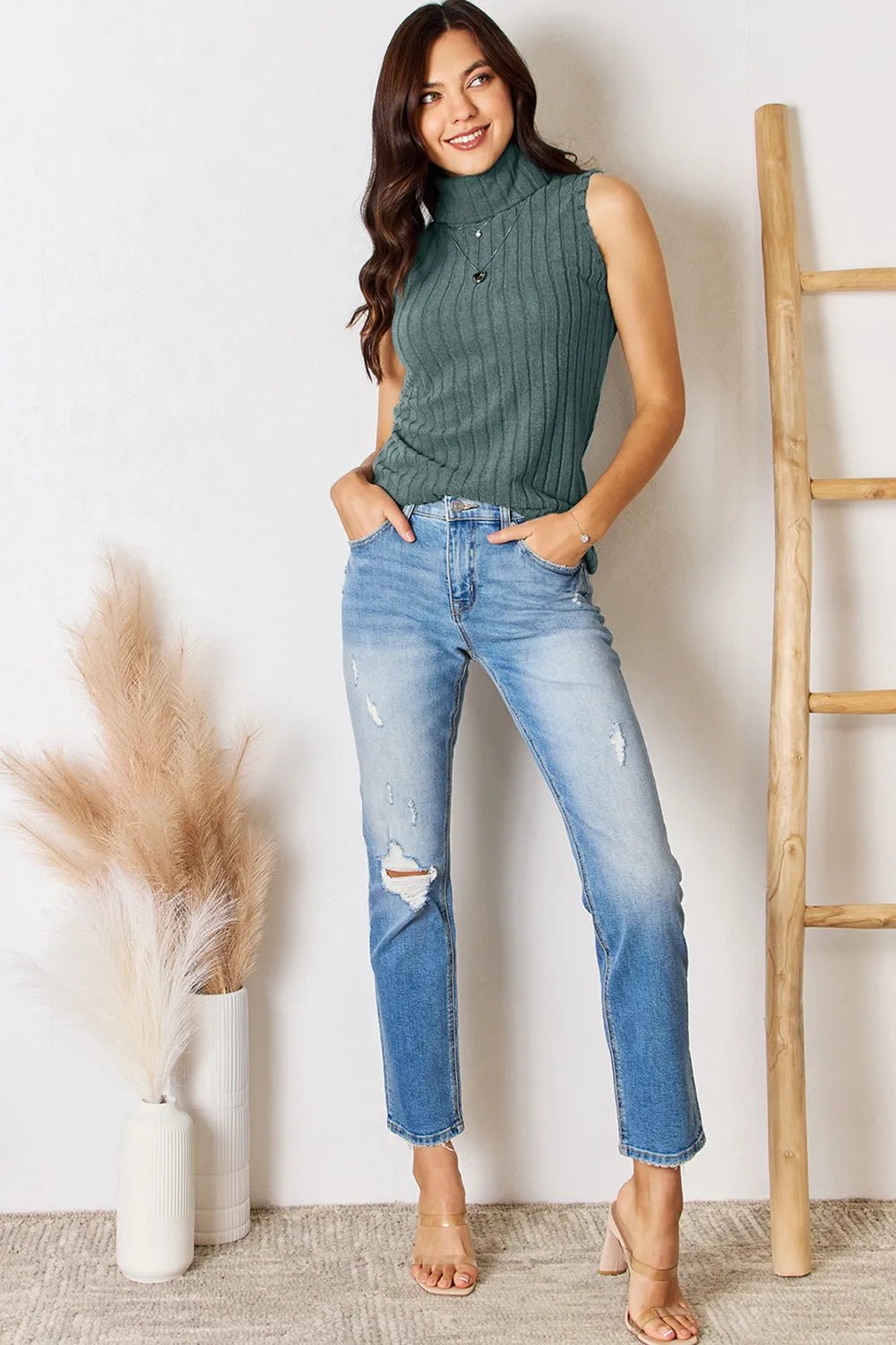 Basic Bae Full Size Ribbed Turtleneck Tank - BelleVieMode