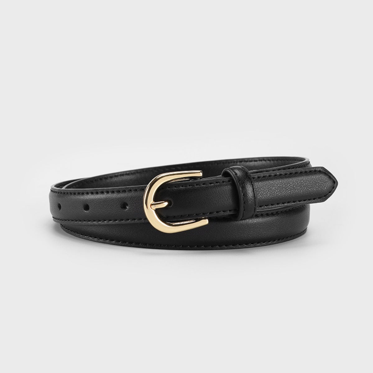 Leather Belt with Golden Buckle