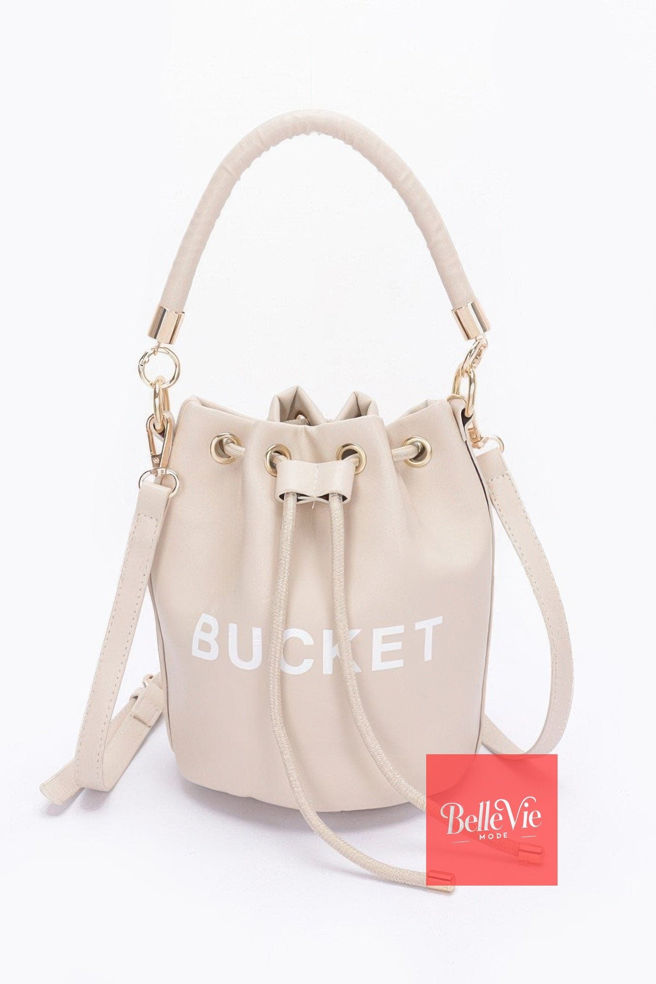 BelleVie Mode Beige Faux Leather Bucket Bag