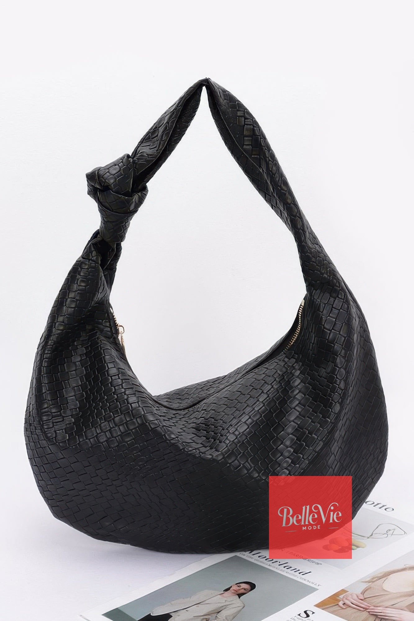 BelleVie Mode Black Embossed Faux Leather Big Hobo Bag