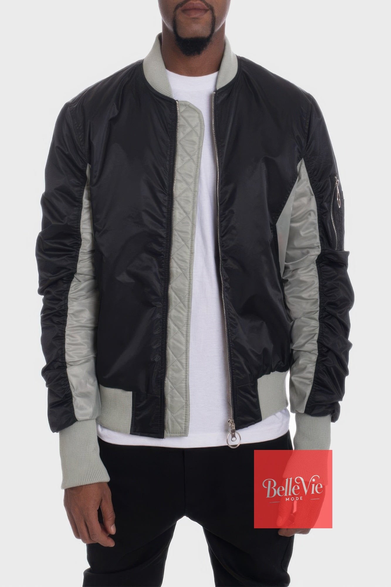 BelleVie Mode Black Grey / S Two Tone Color Block Bomber Jacket