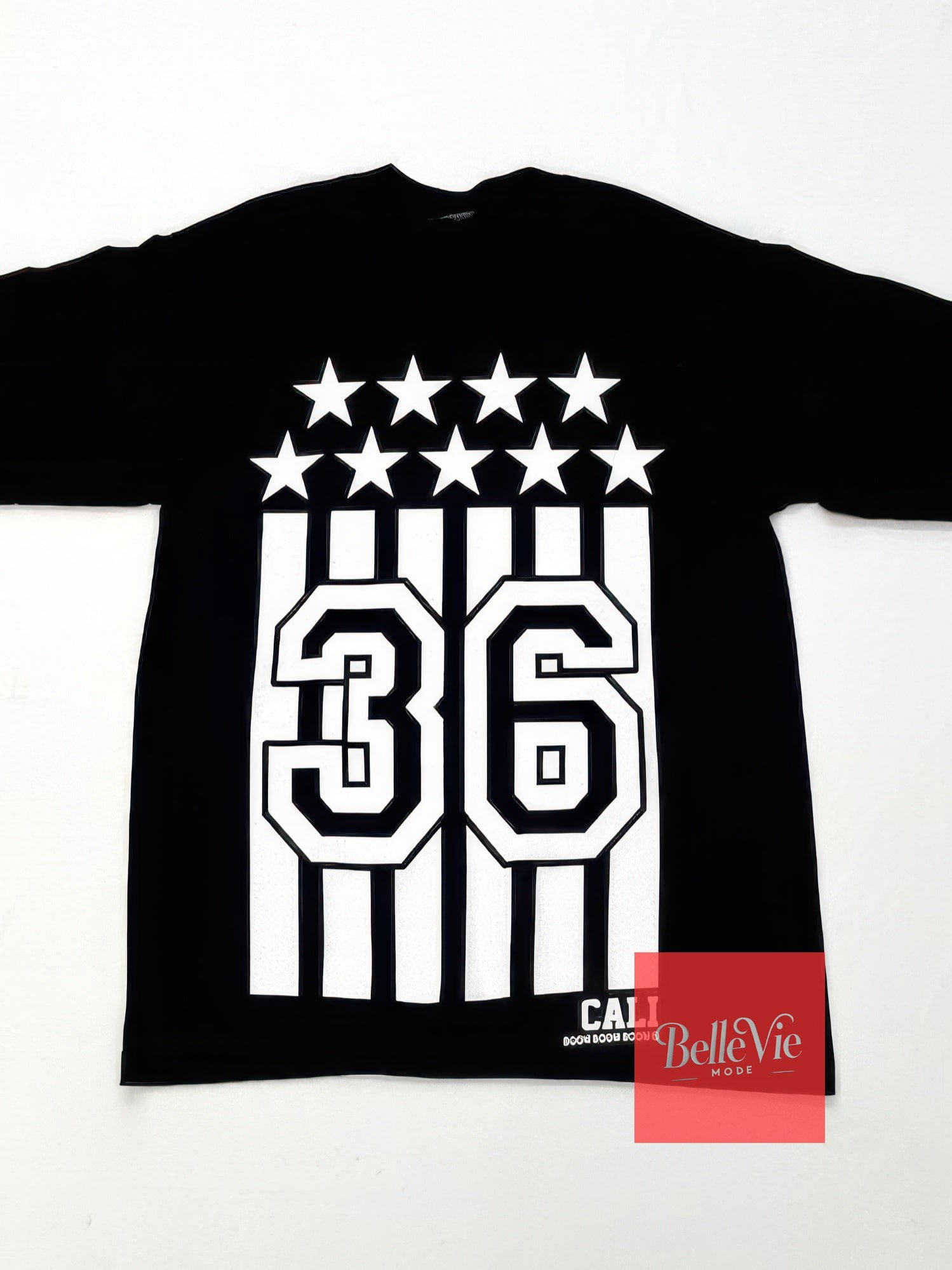 BelleVie Mode Black / M Black And White Flag Print Tee