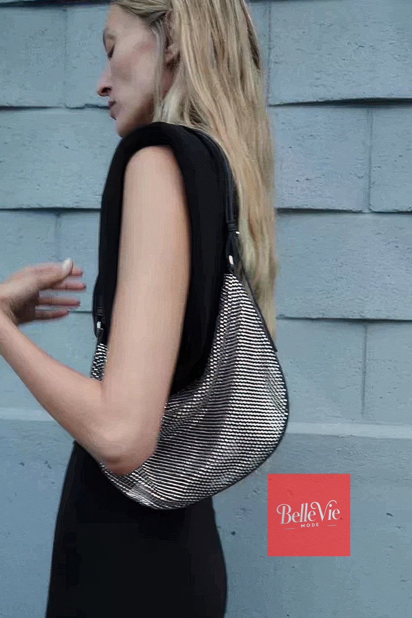 BelleVie Mode Black Rhinestone Mesh Shoulder Bag