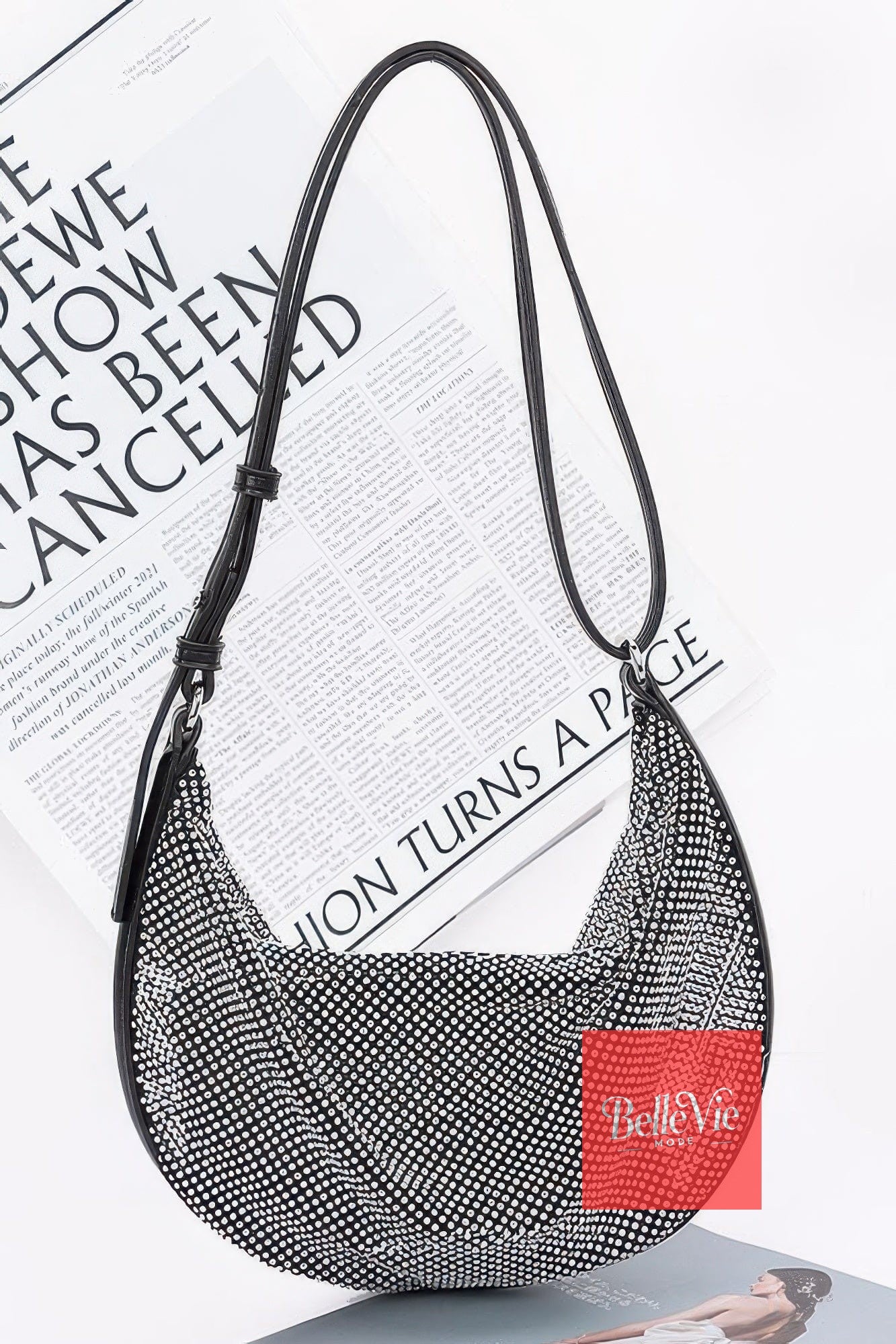 BelleVie Mode Black Rhinestone Mesh Shoulder Bag