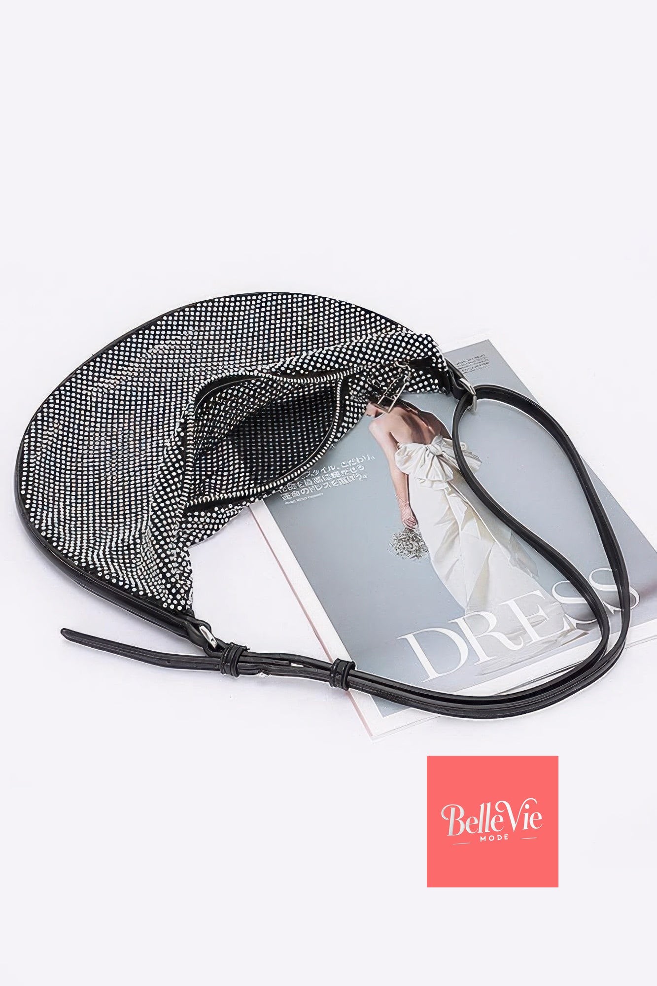 BelleVie Mode Black Rhinestone Mesh Shoulder Bag