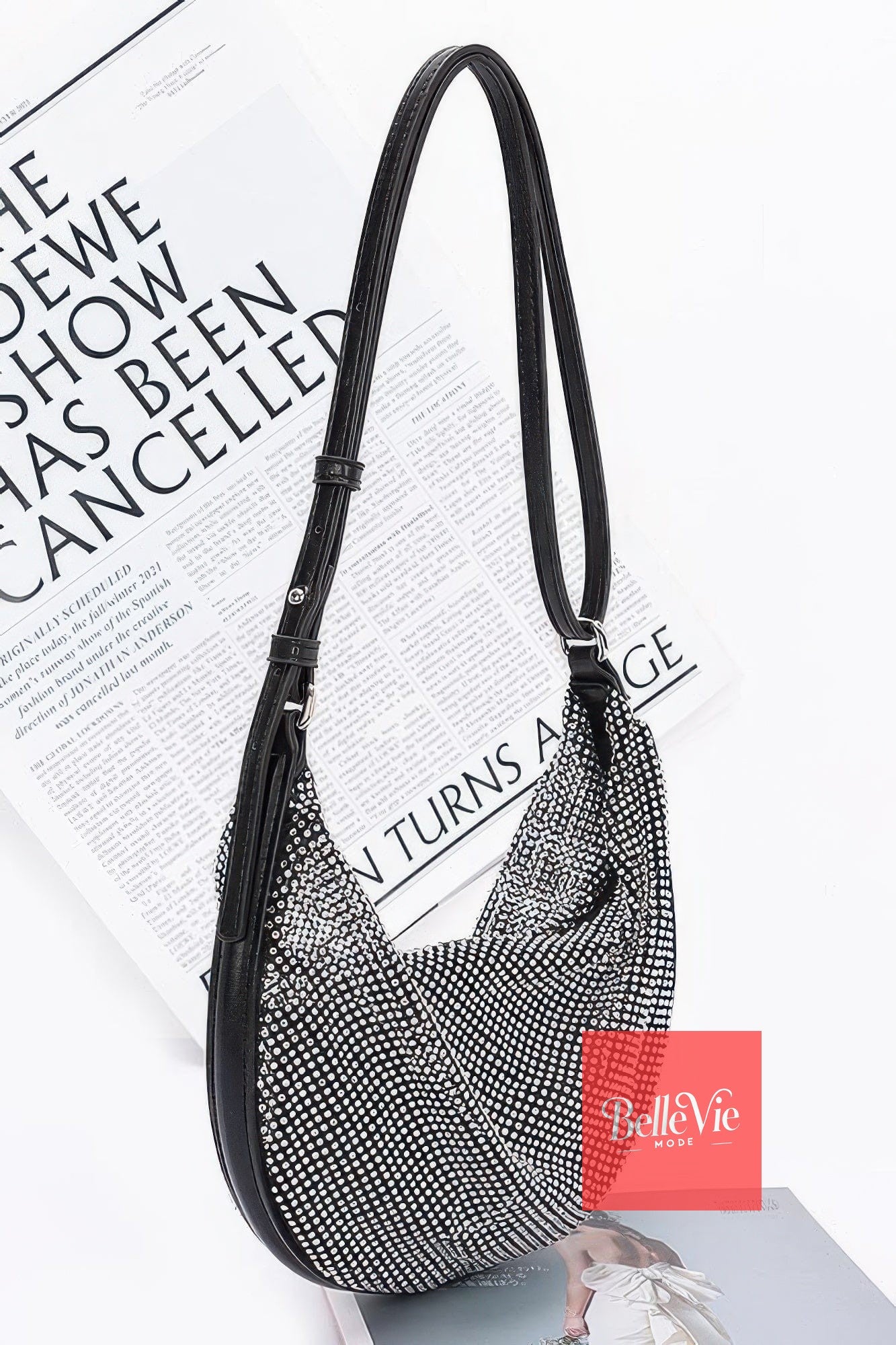 BelleVie Mode Black Rhinestone Mesh Shoulder Bag