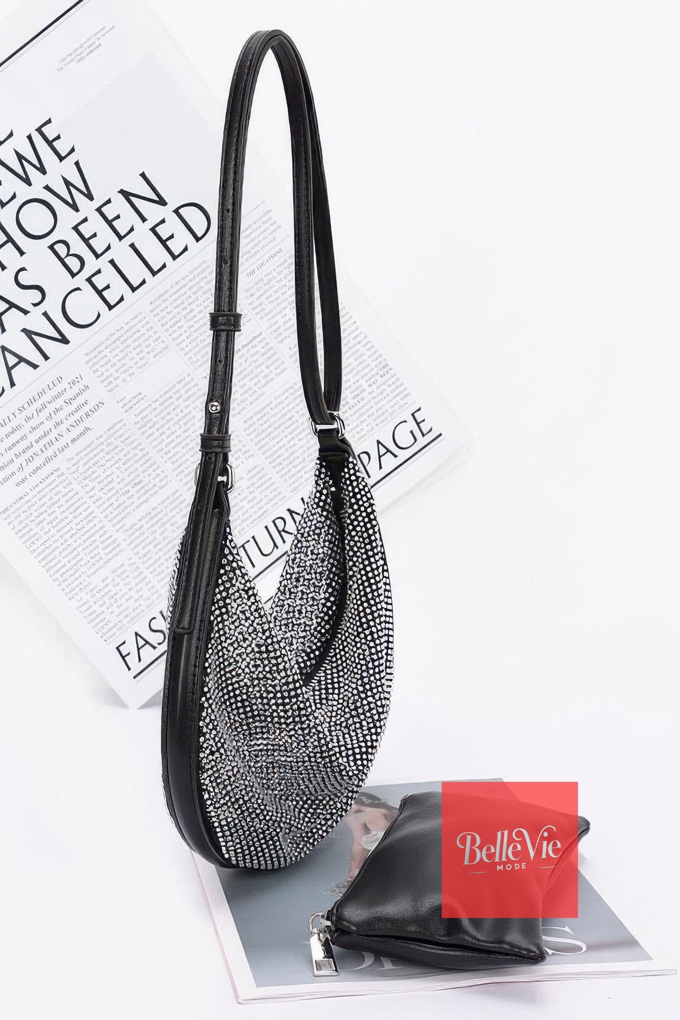 BelleVie Mode Black Rhinestone Mesh Shoulder Bag