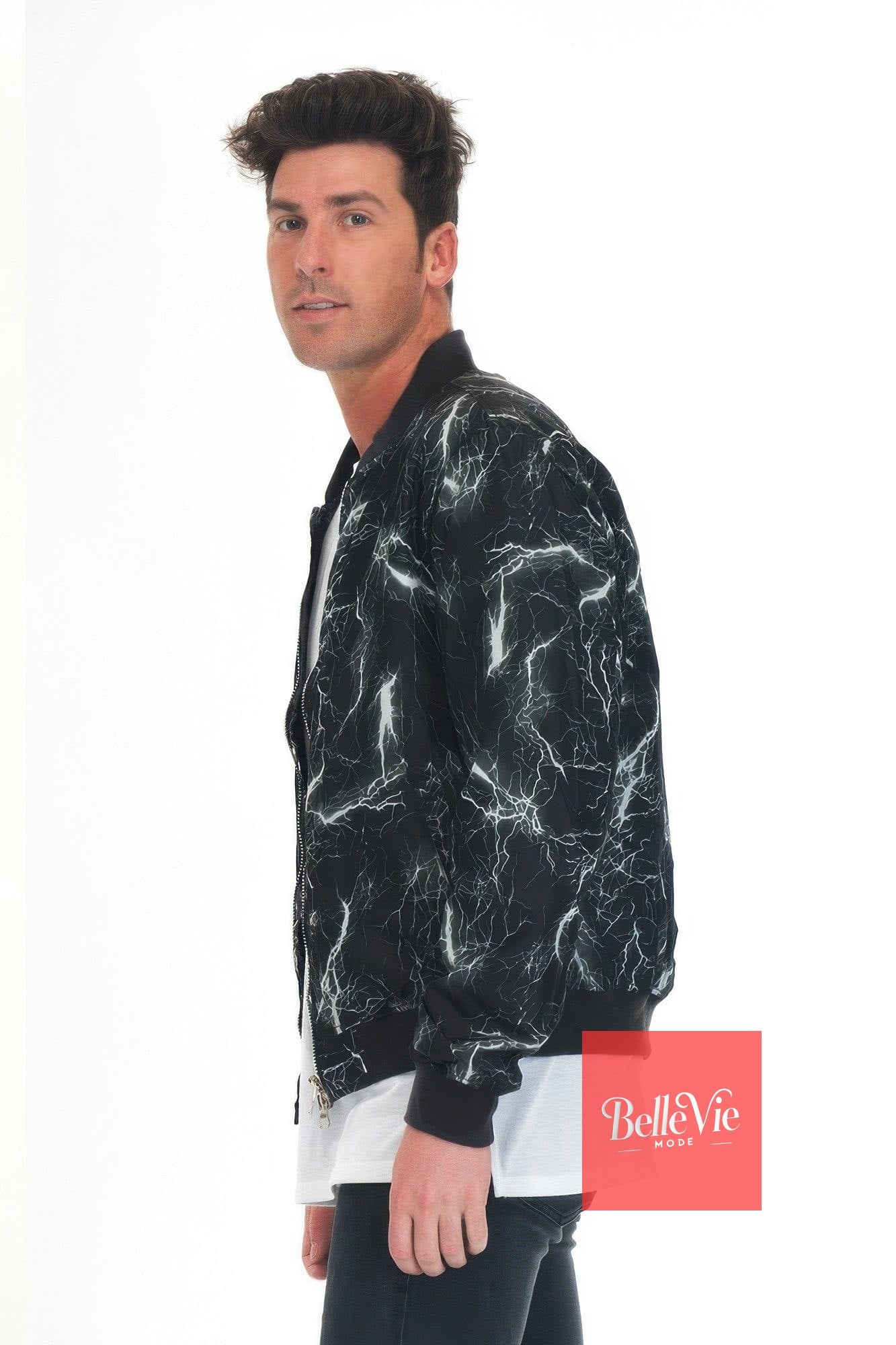 BelleVie Mode Black / S Lightning Bomber Windbreaker