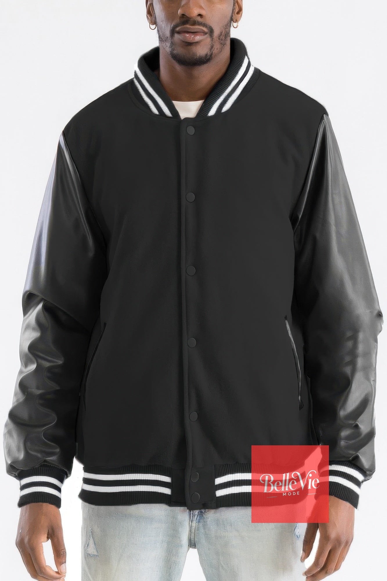 BelleVie Mode Black / S Melton Lettermans Varsity Jacket