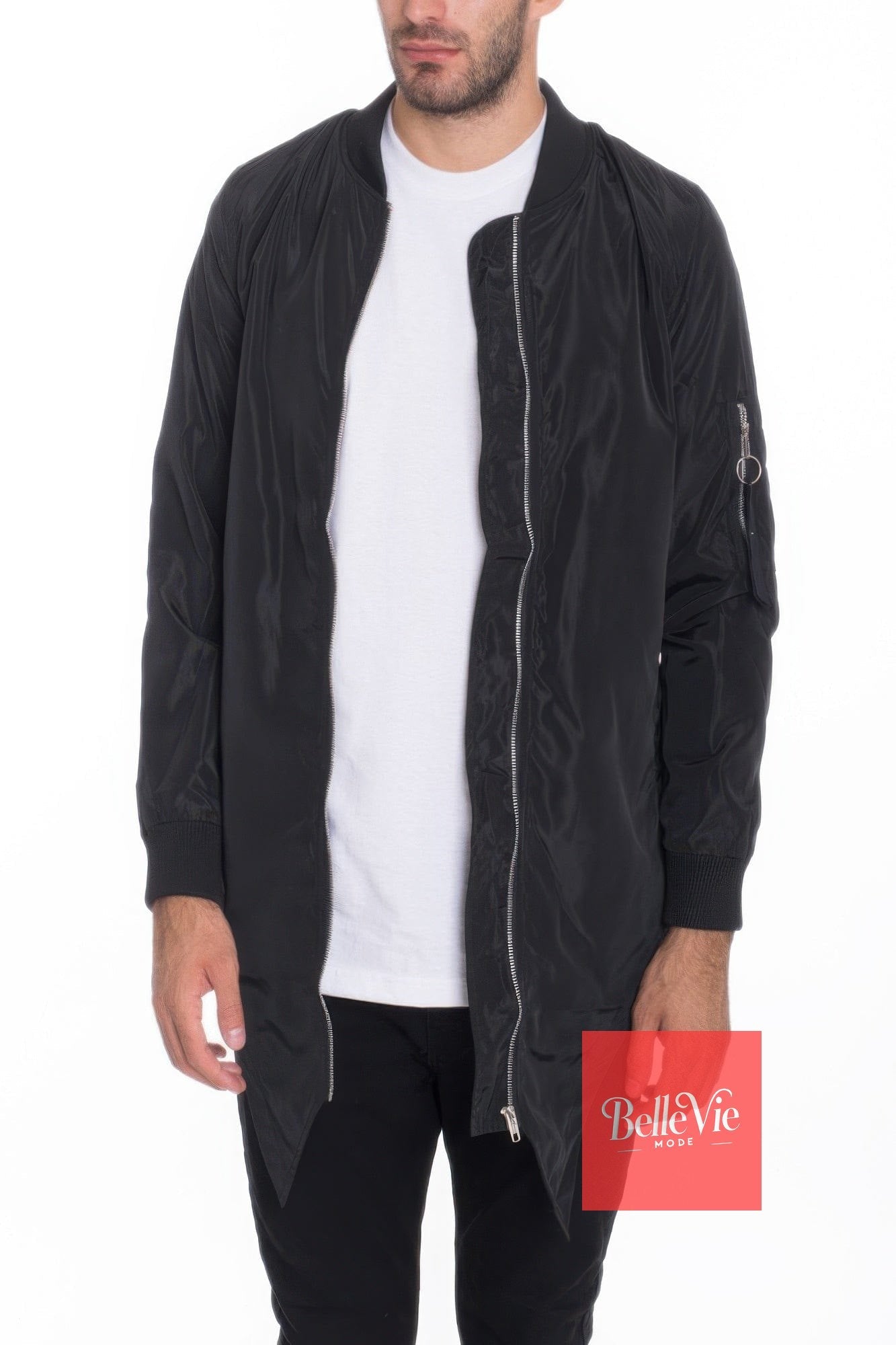 BelleVie Mode Black / S Mens Casual Windbreaker Satin Jacket