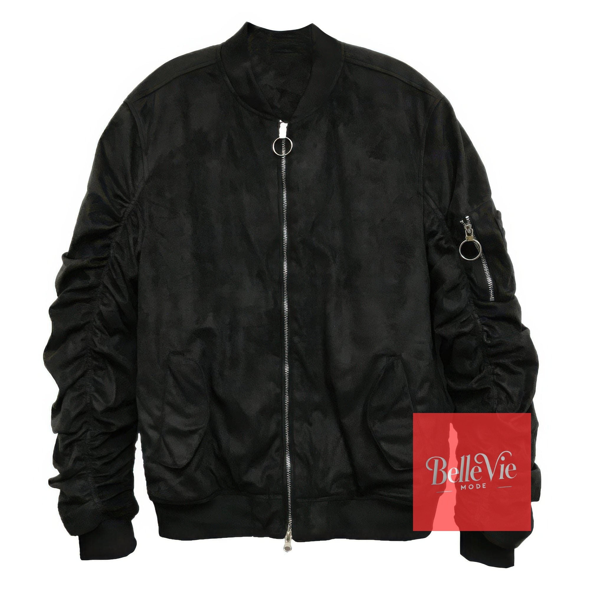 BelleVie Mode Black / S Mirosuede Scrunched Bomber Jacket