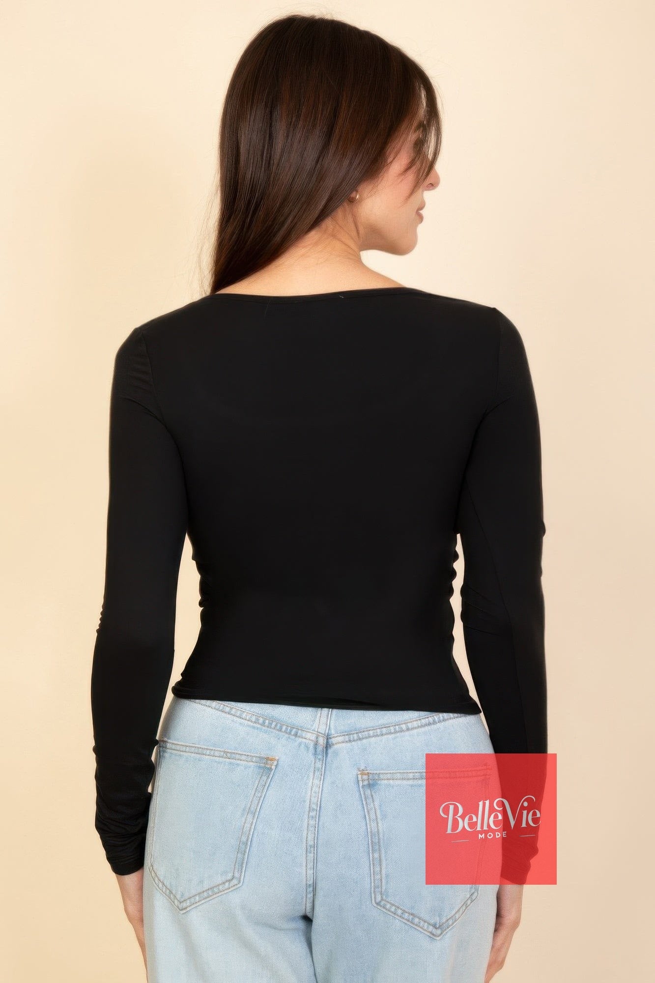 BelleVie Mode Black / S Square Neck Long Sleeve Top