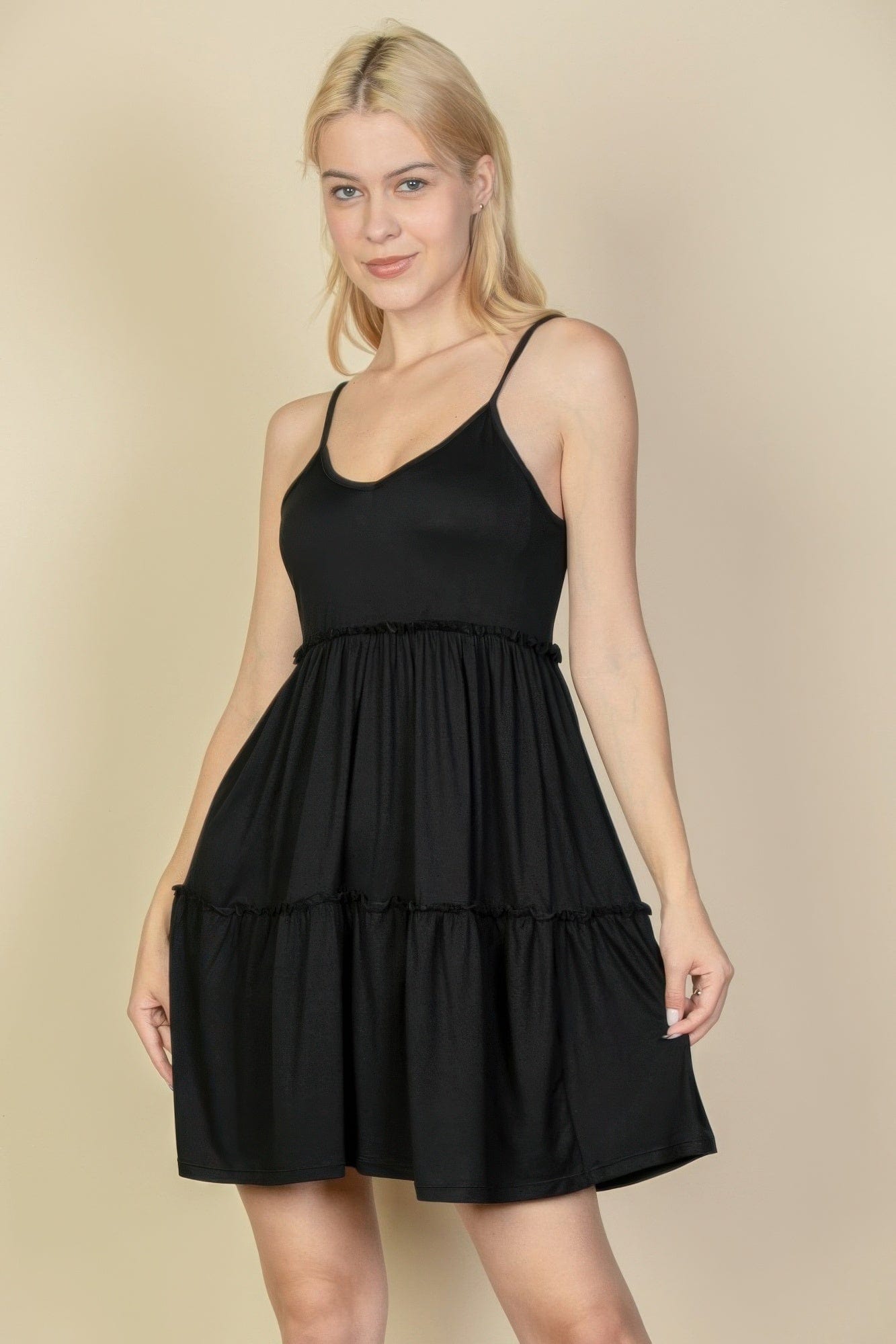 BelleVie Mode Black / S Tiered Cami Swing Dress