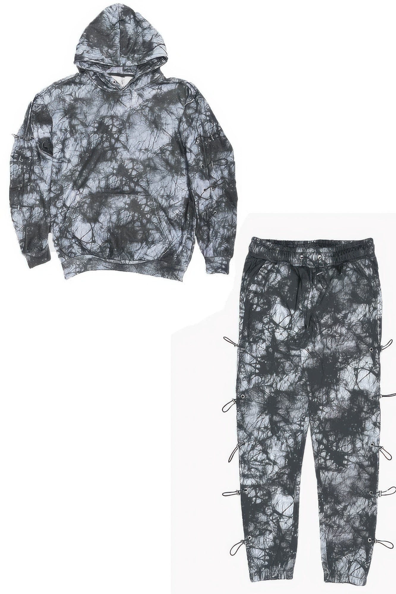 BelleVie Mode Black / S Tye Dye Sleeve Toggle Hoodie And Sweat Set