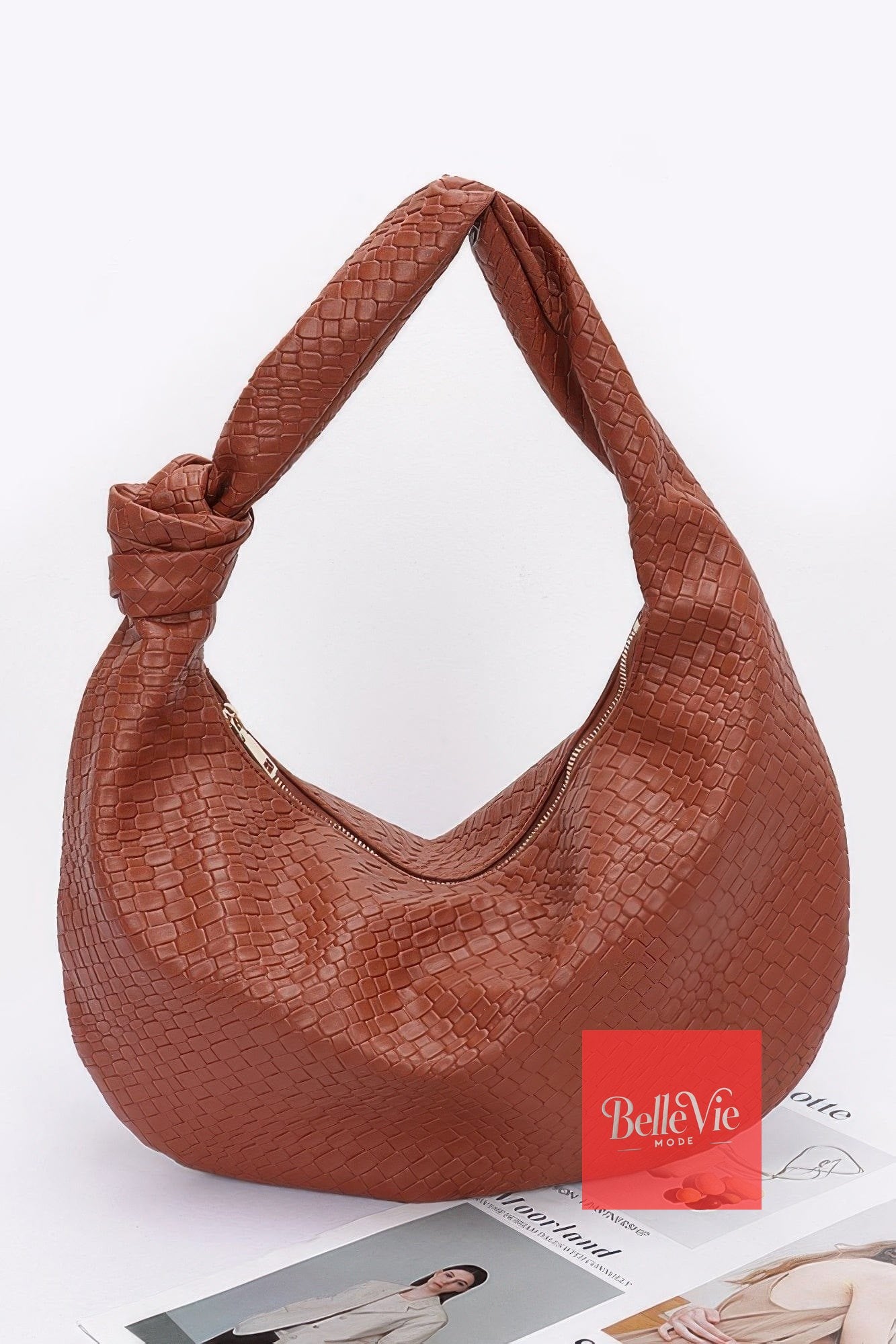 BelleVie Mode Brown Embossed Faux Leather Big Hobo Bag