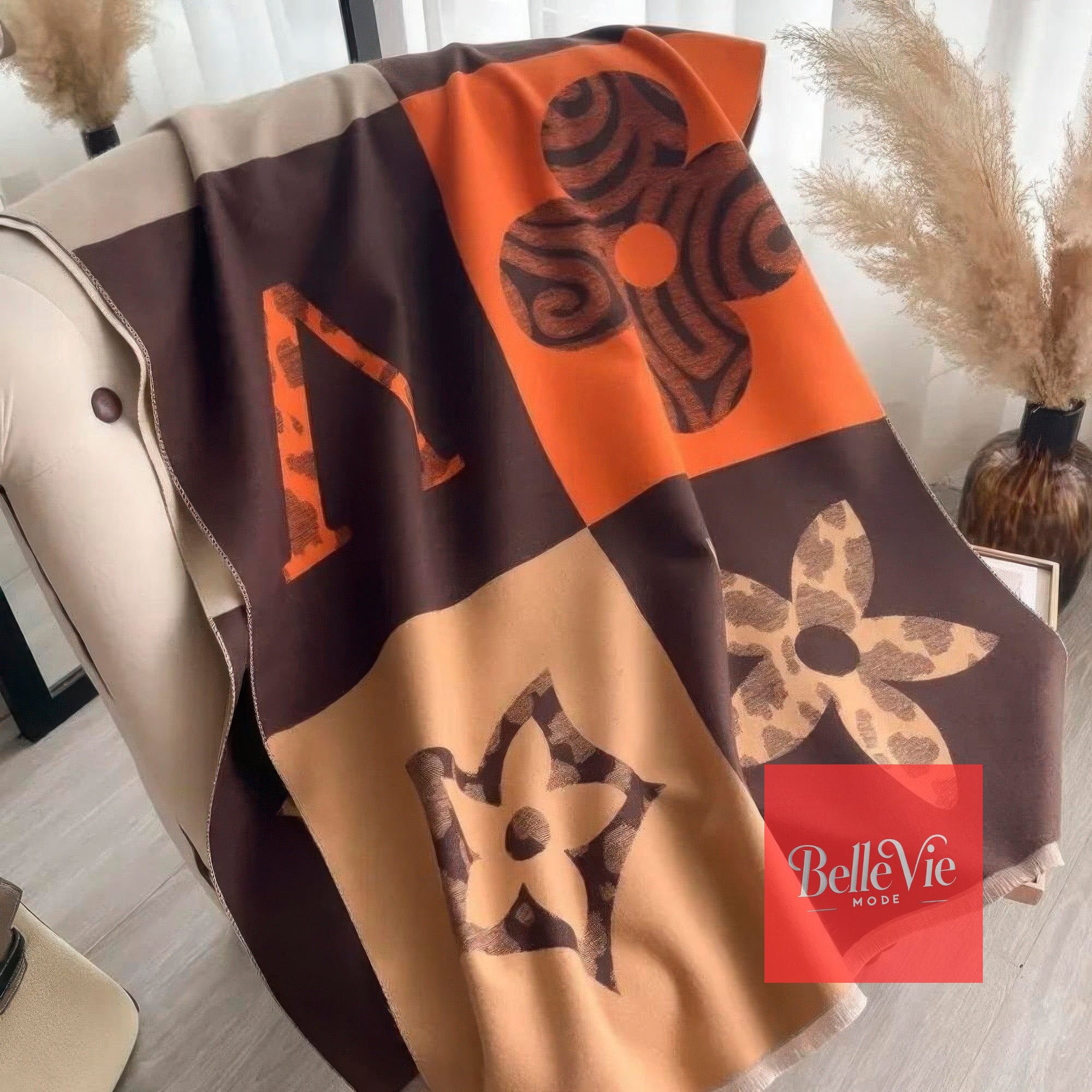 BelleVie Mode Brown Flower pattern blanket shawl