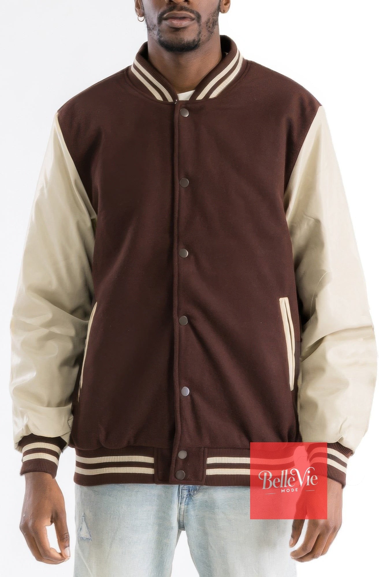 BelleVie Mode Brown / S Melton Lettermans Varsity Jacket