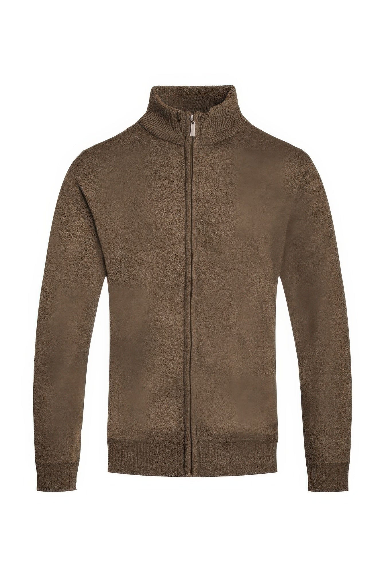 BelleVie Mode Brown / S Mens Solid Full Zip Sweater