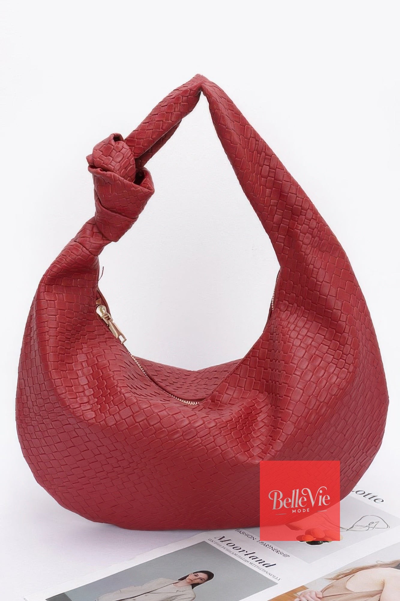 BelleVie Mode Burgundy Embossed Faux Leather Big Hobo Bag